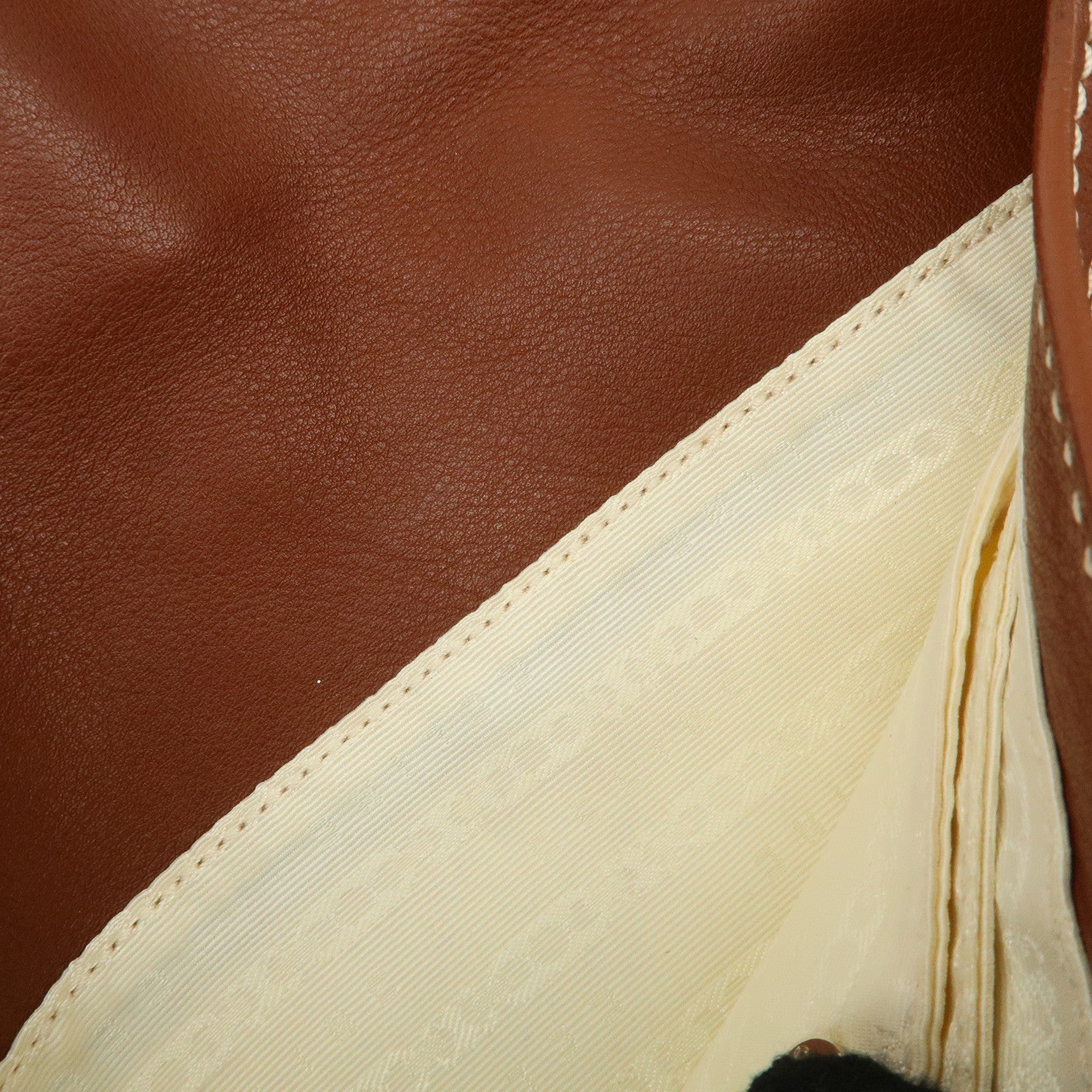 CELINE Macadam Canvas Leather Shoulder Bag Beige Navy Brown Used