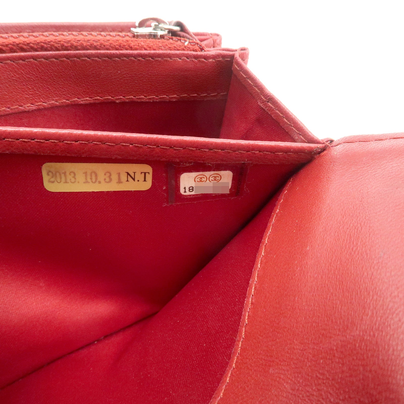 CHANEL Camelia Lamb Skin Bi-fold Long Wallet Red Used