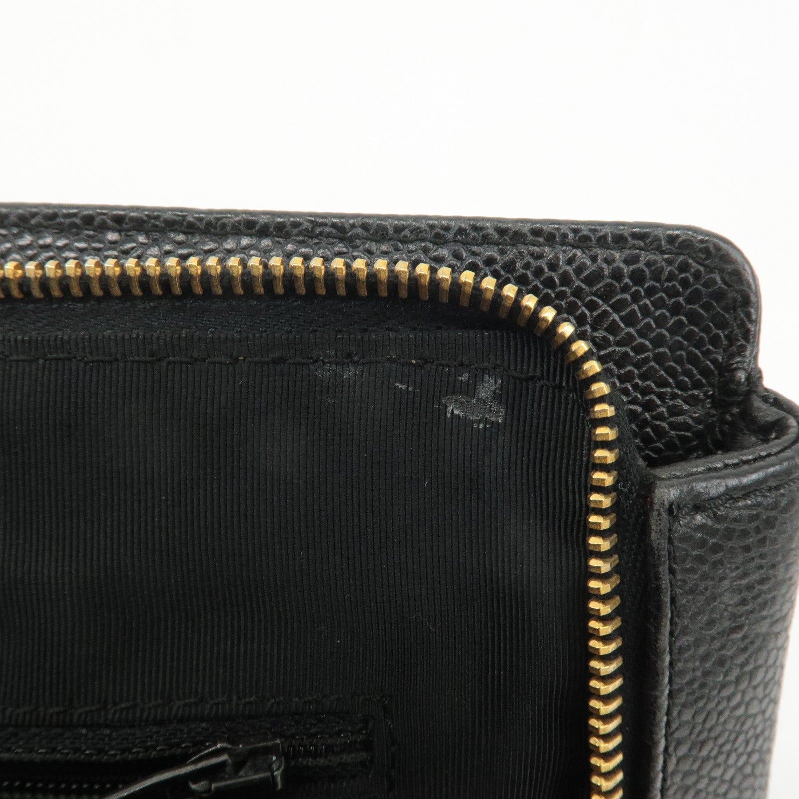 CHANEL Caviar Skin Chain Tote Bag Black Gold Used