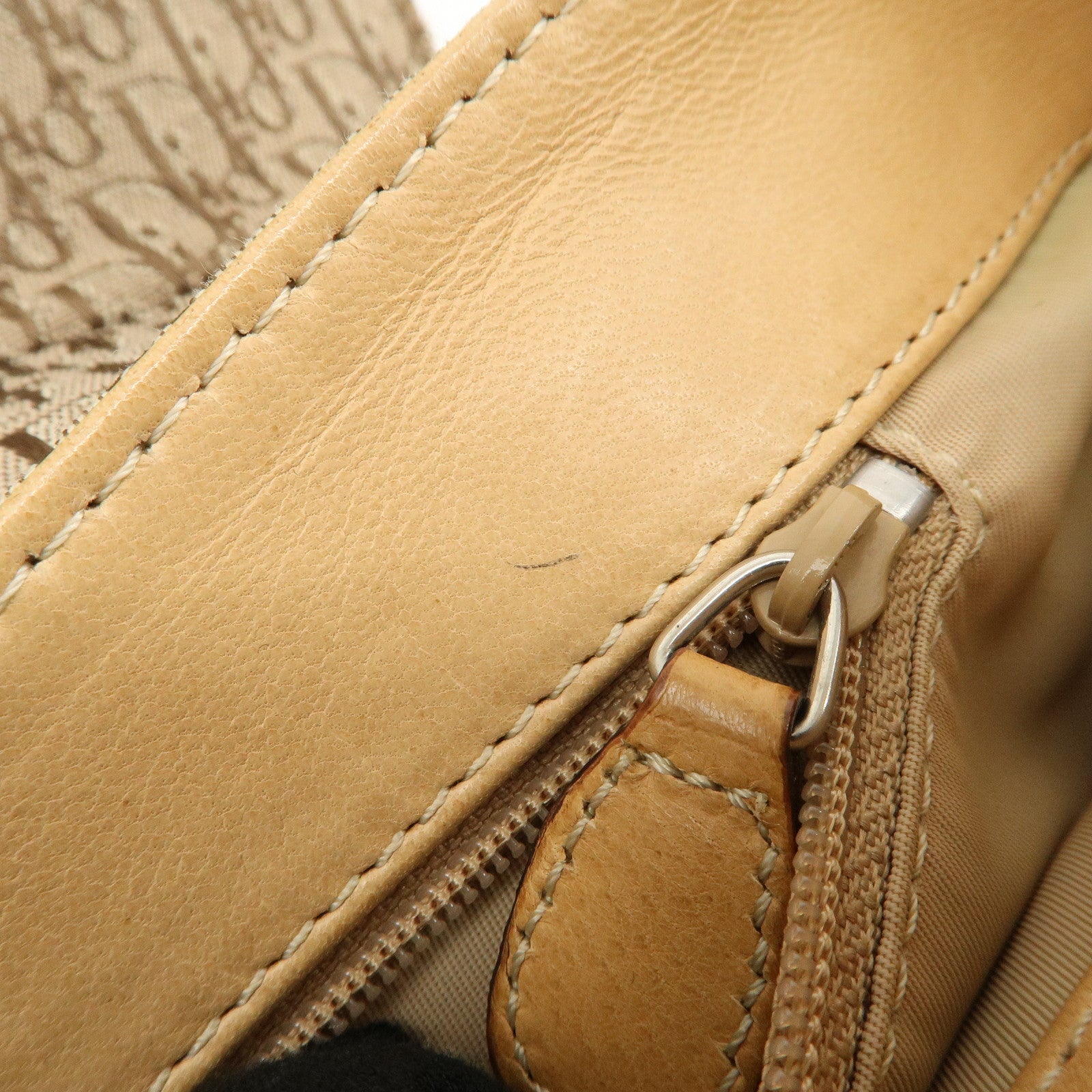 Christian Dior Trotter Canvas Leather Shoulder Bag Beige Used