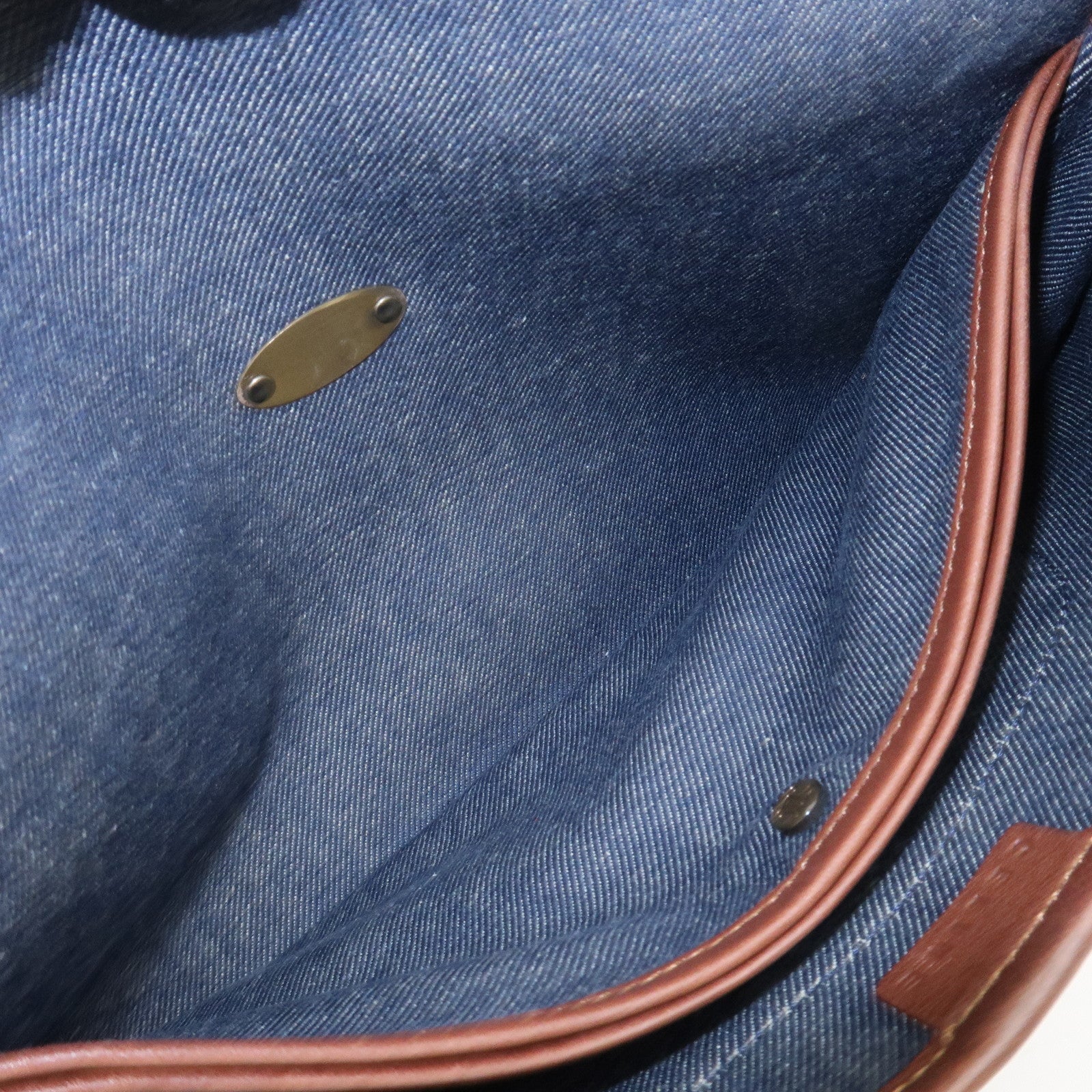 CELINE Macadam Denim Leather Shoulder Bag Blue Brown Used