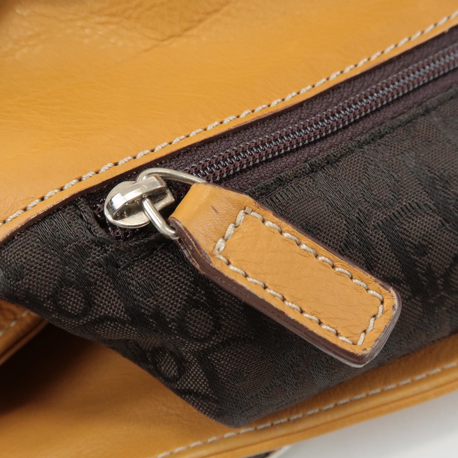 Christian Dior Leather Tote Bag Shoulder Bag Mustard Silver HDW Used