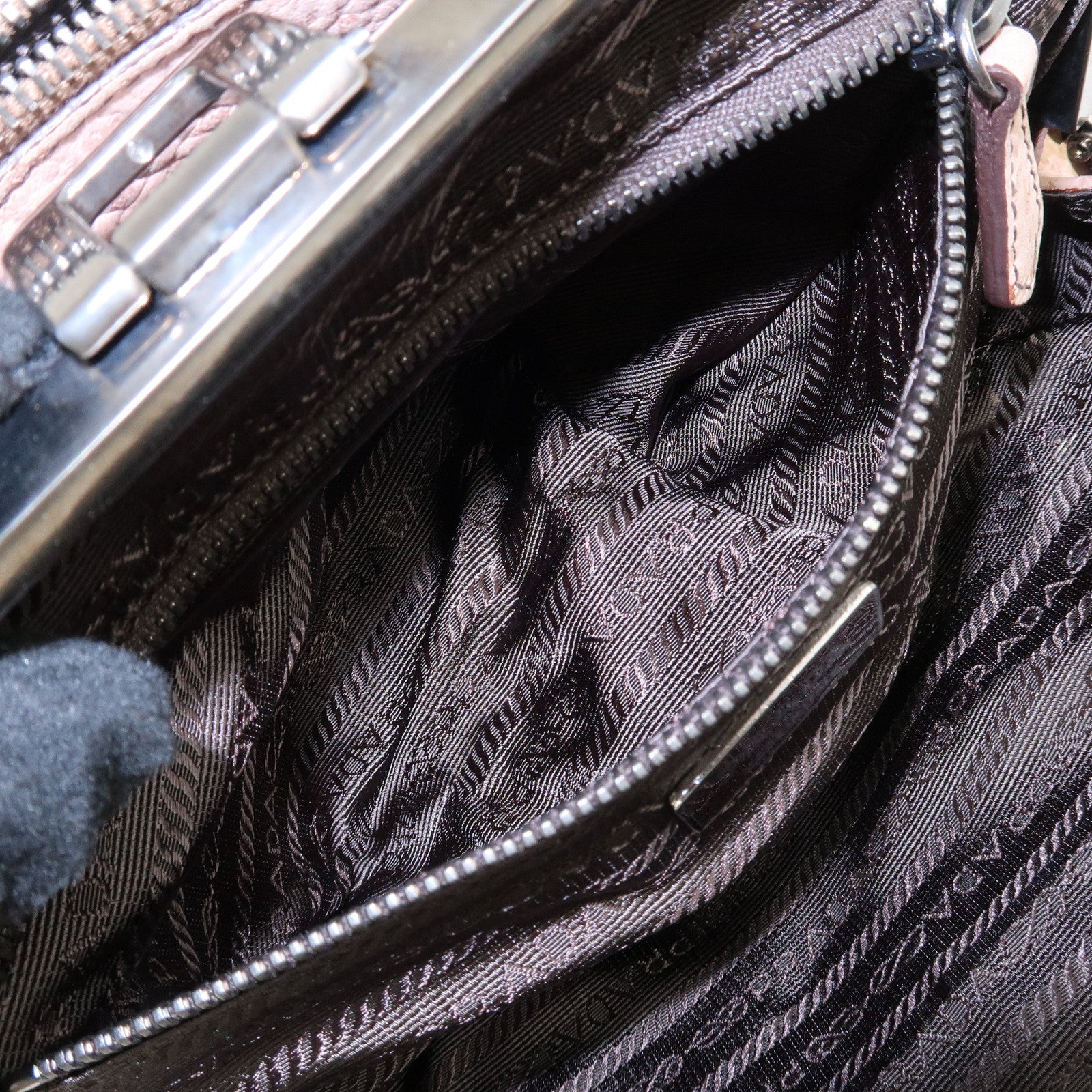 PRADA Logo Suede Clasp Tote Bag Hand Bag Beige BR1935 F/S Used