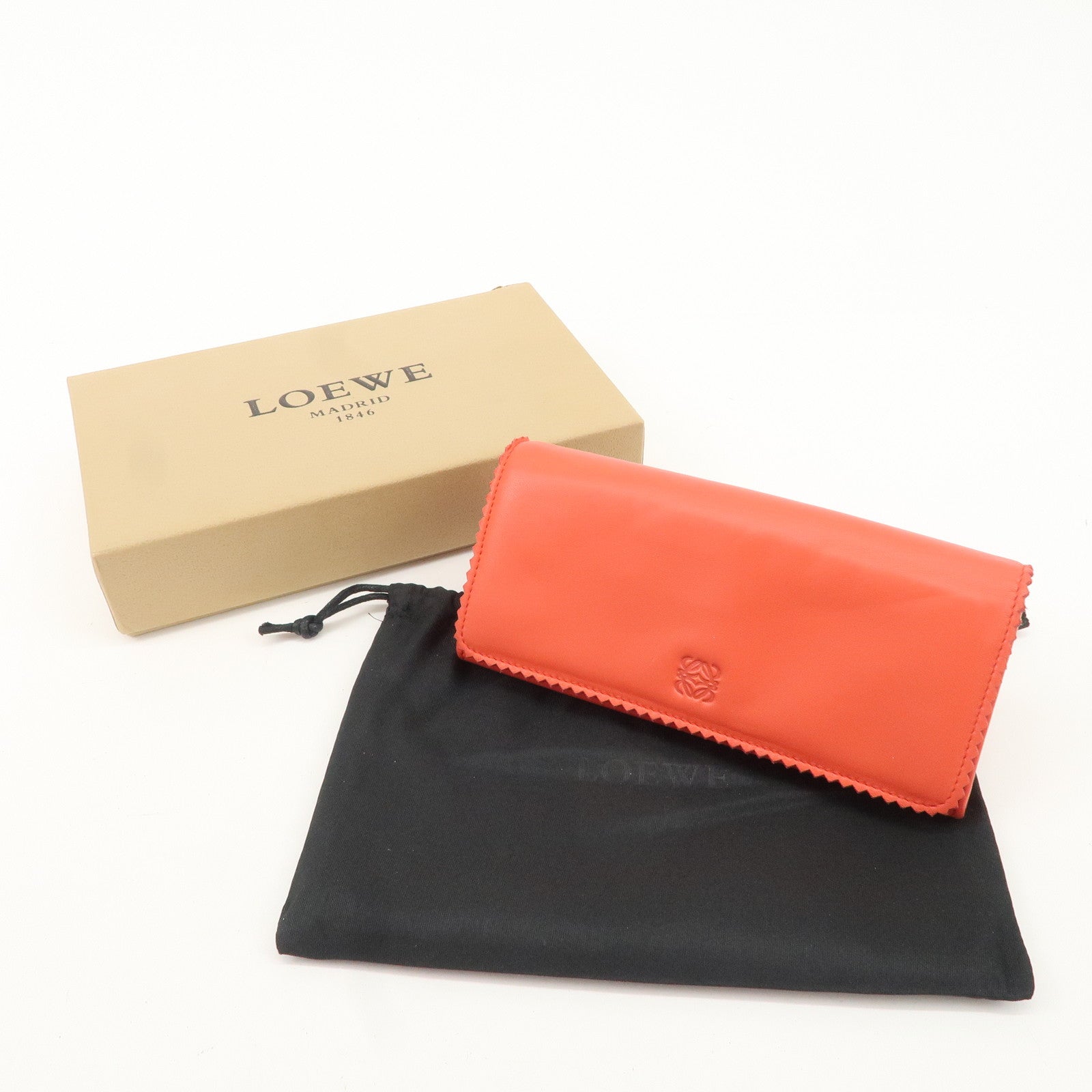 LOEWE Anagram Leather Bi-fold Pinking Long Wallet Red Used