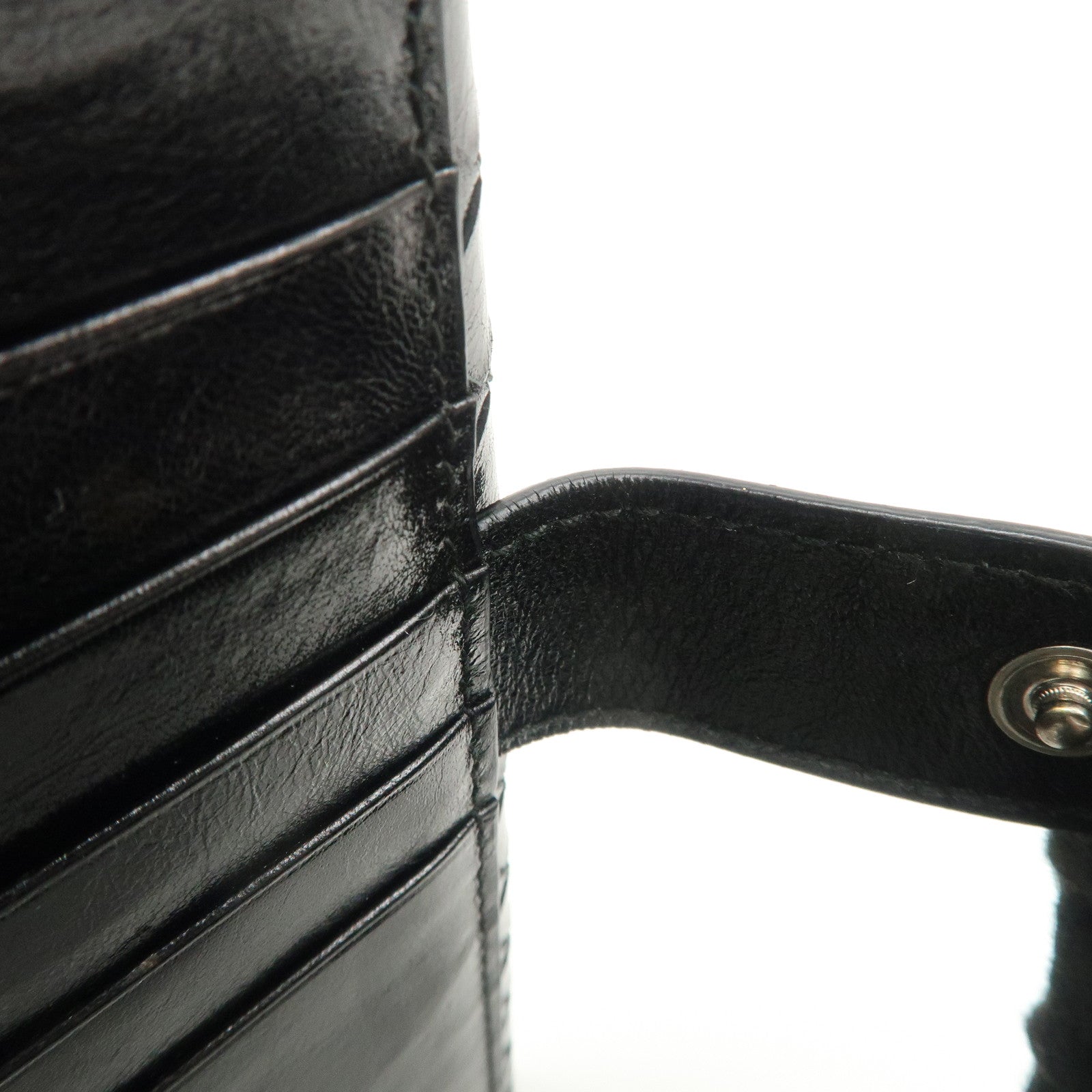 BOTTEGA VENETA Intrecciato Leather W Hook Bifold Wallet Black Used