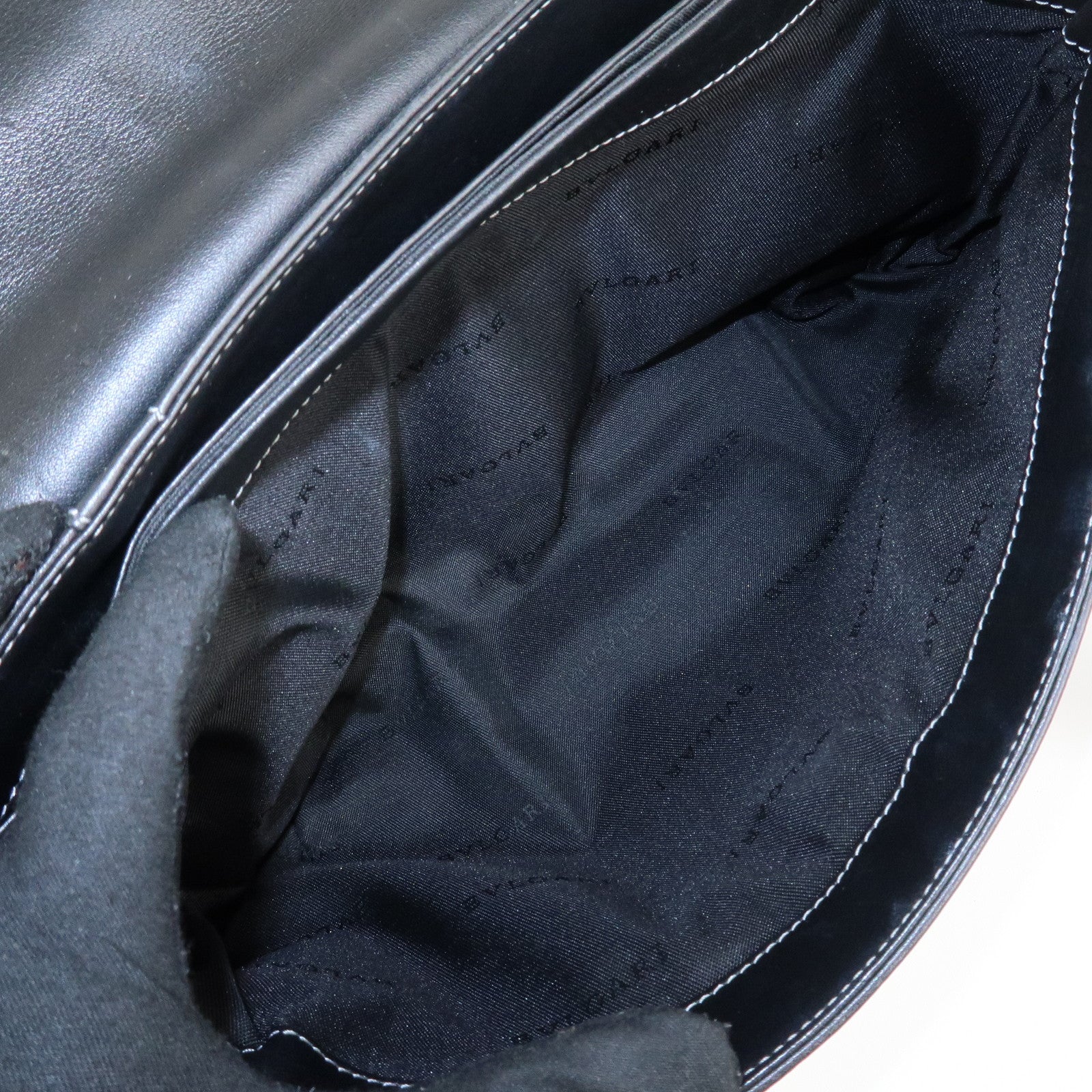 BVLGARI Leather Logo Shoulder Bag Hand Bag Black Silver HDW Used