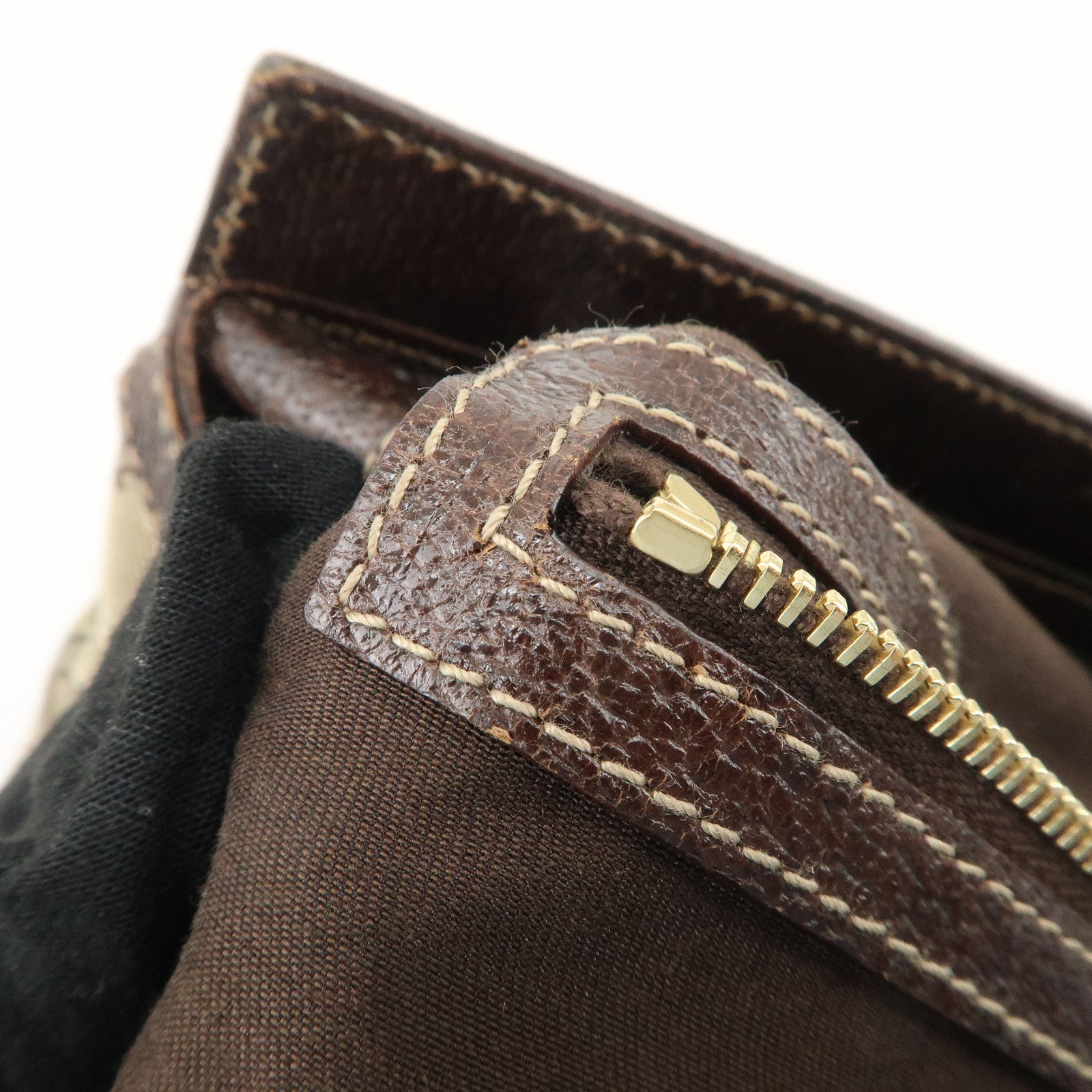 GUCCI Sherry Canvas Leather Doctor's Bag Hand Bag Beige 146002 Used