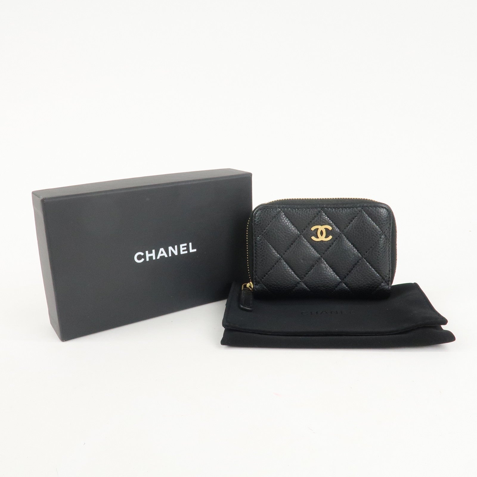 CHANEL Matelasse Caviar Skin Zipper Around Coin Case Black AP0216 Used