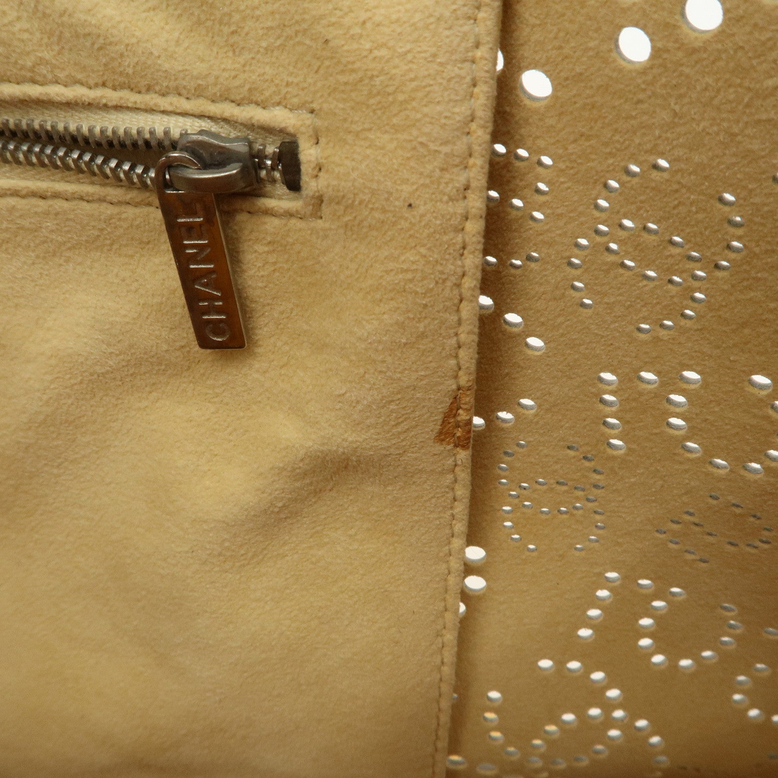 CHANEL COCO Mark No.5 Patent Leather Punching Hand Bag Yellow Used