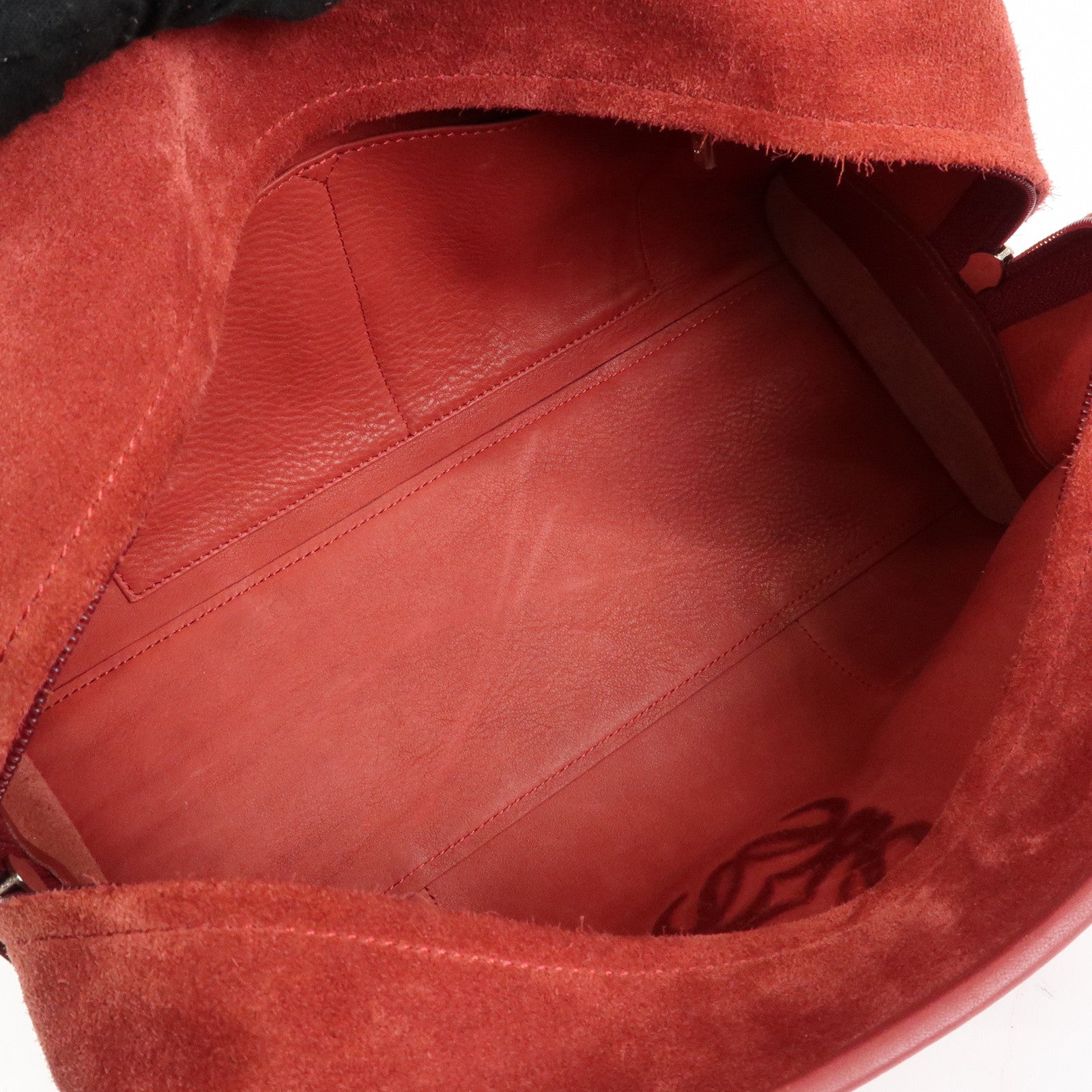 LOEWE Anagram Suede Leather Amazona 28 Hand Bag Red Silver HDW Used