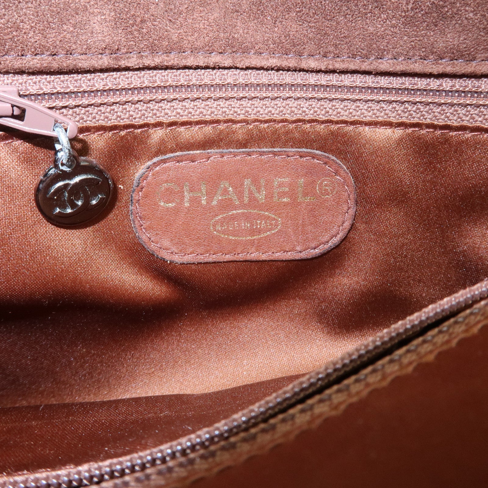 CHANEL Triple COCO Mark Suede Shoulder Bag Brown Silver Used