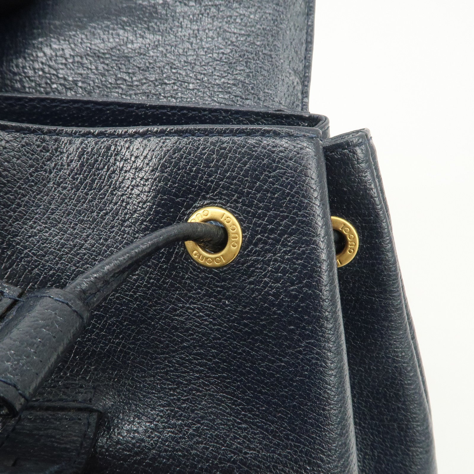 GUCCI Bamboo Leather Back Pack Ruck Sack Navy 03.2265.0030 Used