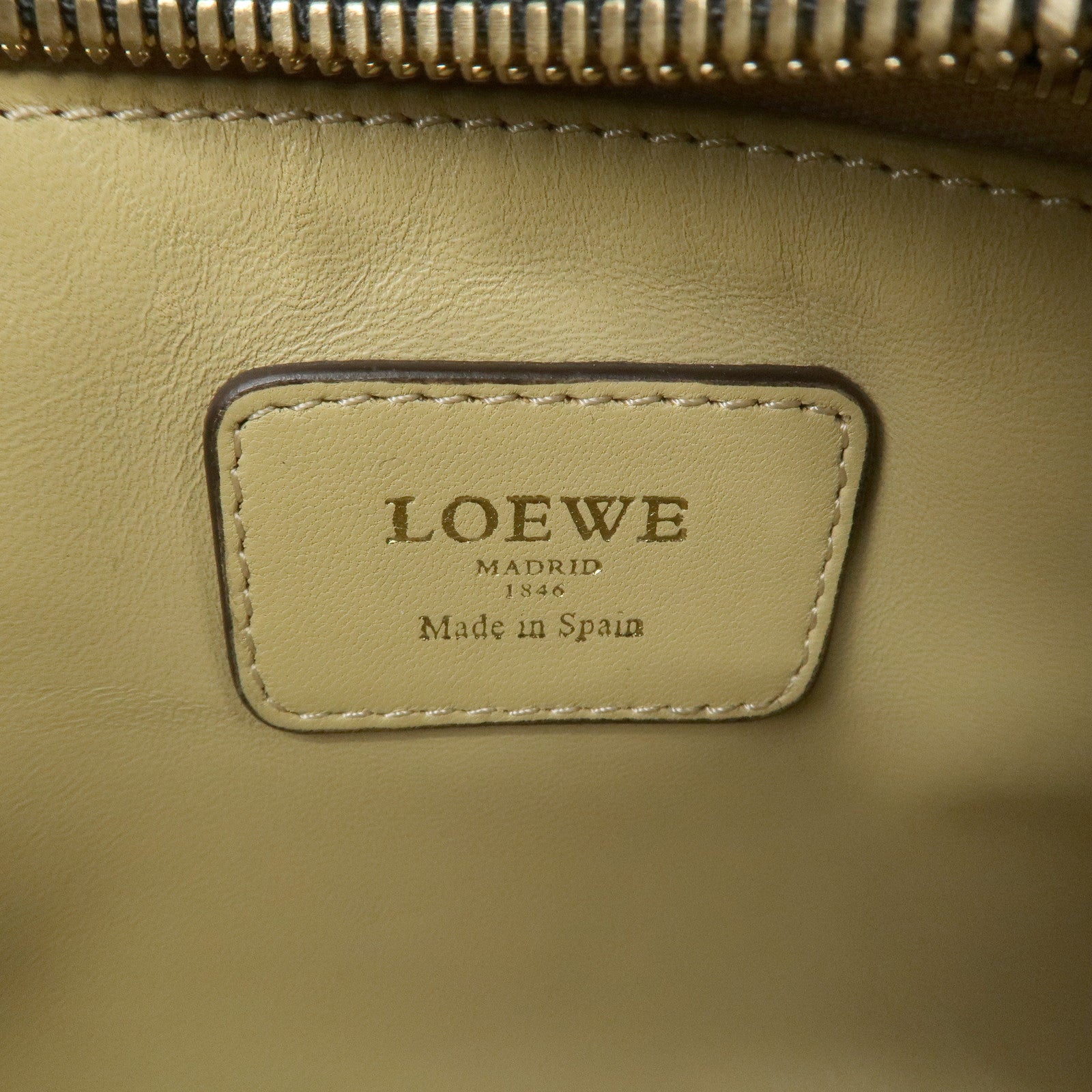 LOEWE Anagram Leather Amasona 28 Hand Bag Beige Black Brown Used