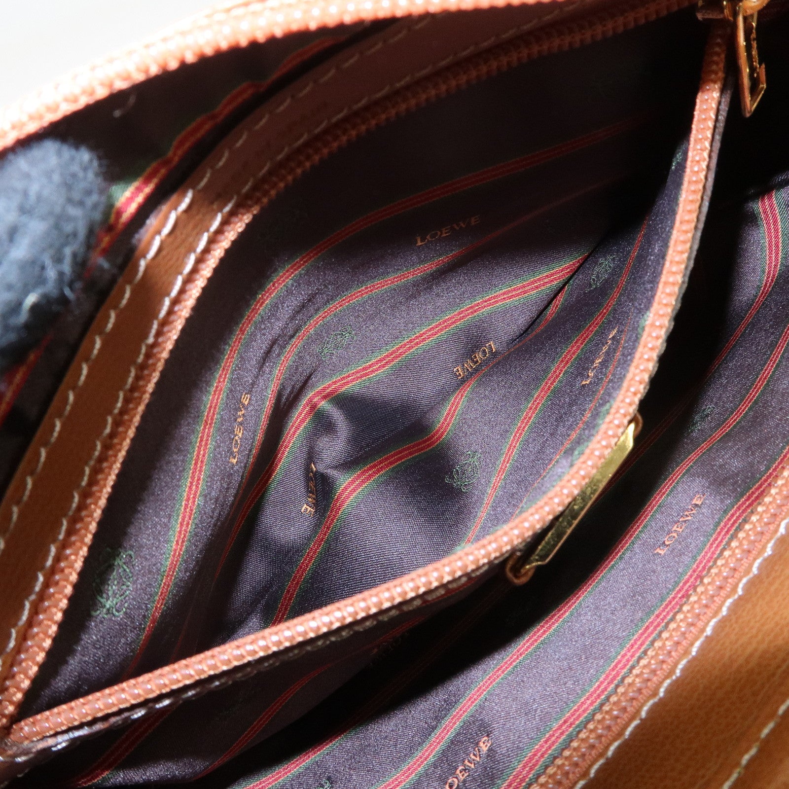 LOEWE Velazquez Leather Clutch Bag Brown Gold Hardware Used