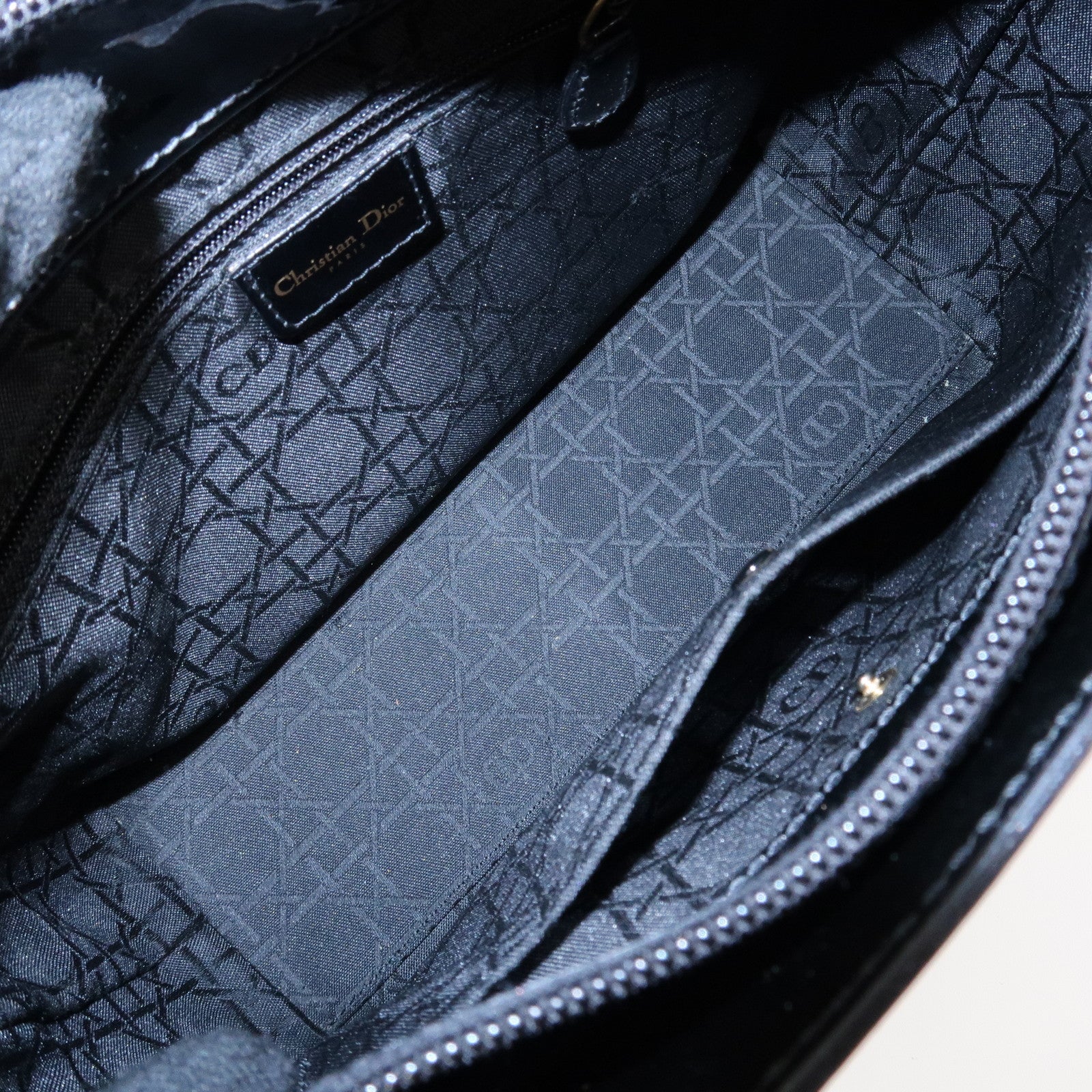 Christian Dior Maris Pearl Patent Leather Tote Bag Black Used