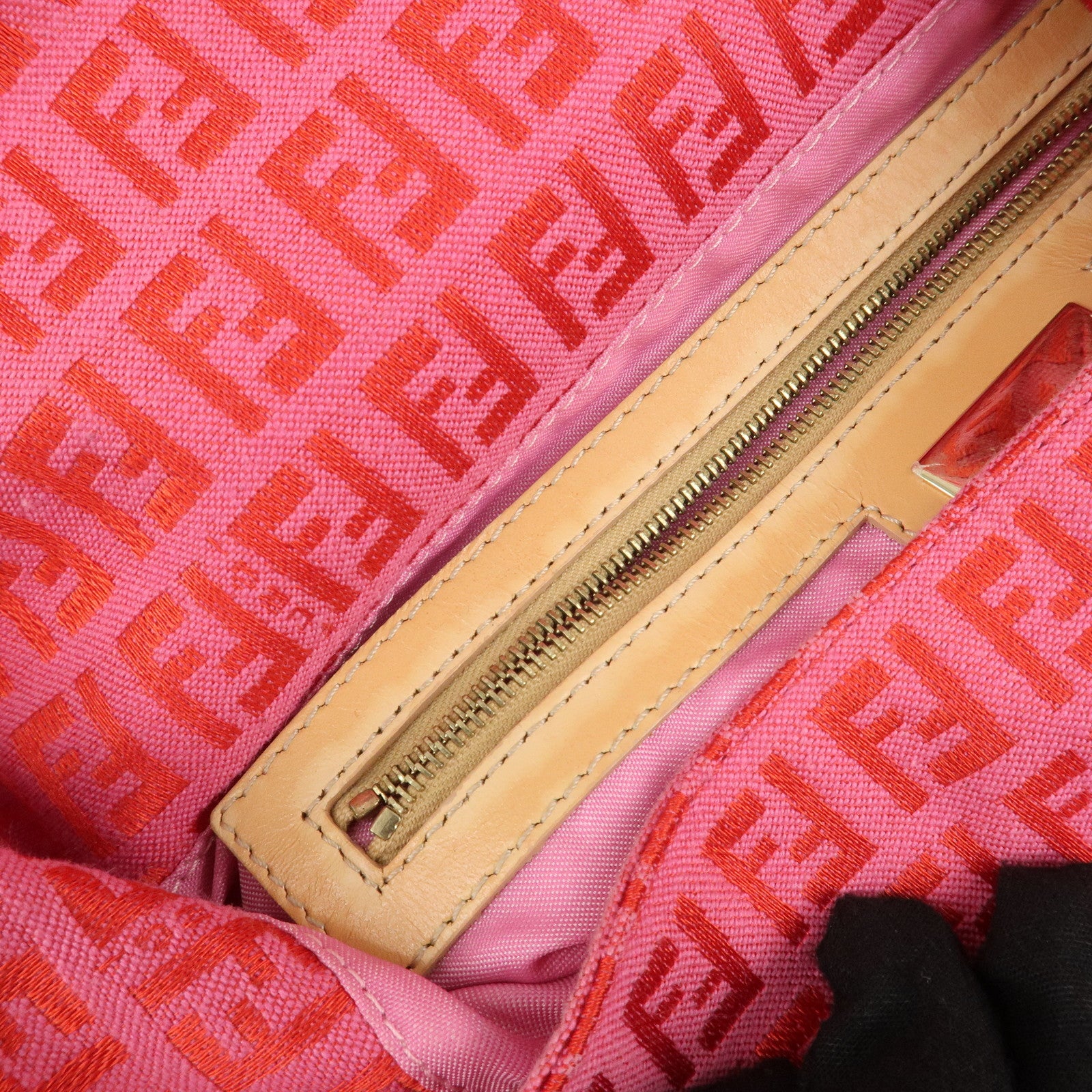 FENDI Mamma Baguette Zucchino Canvas Leather Shoulder Bag 8BR001 Used