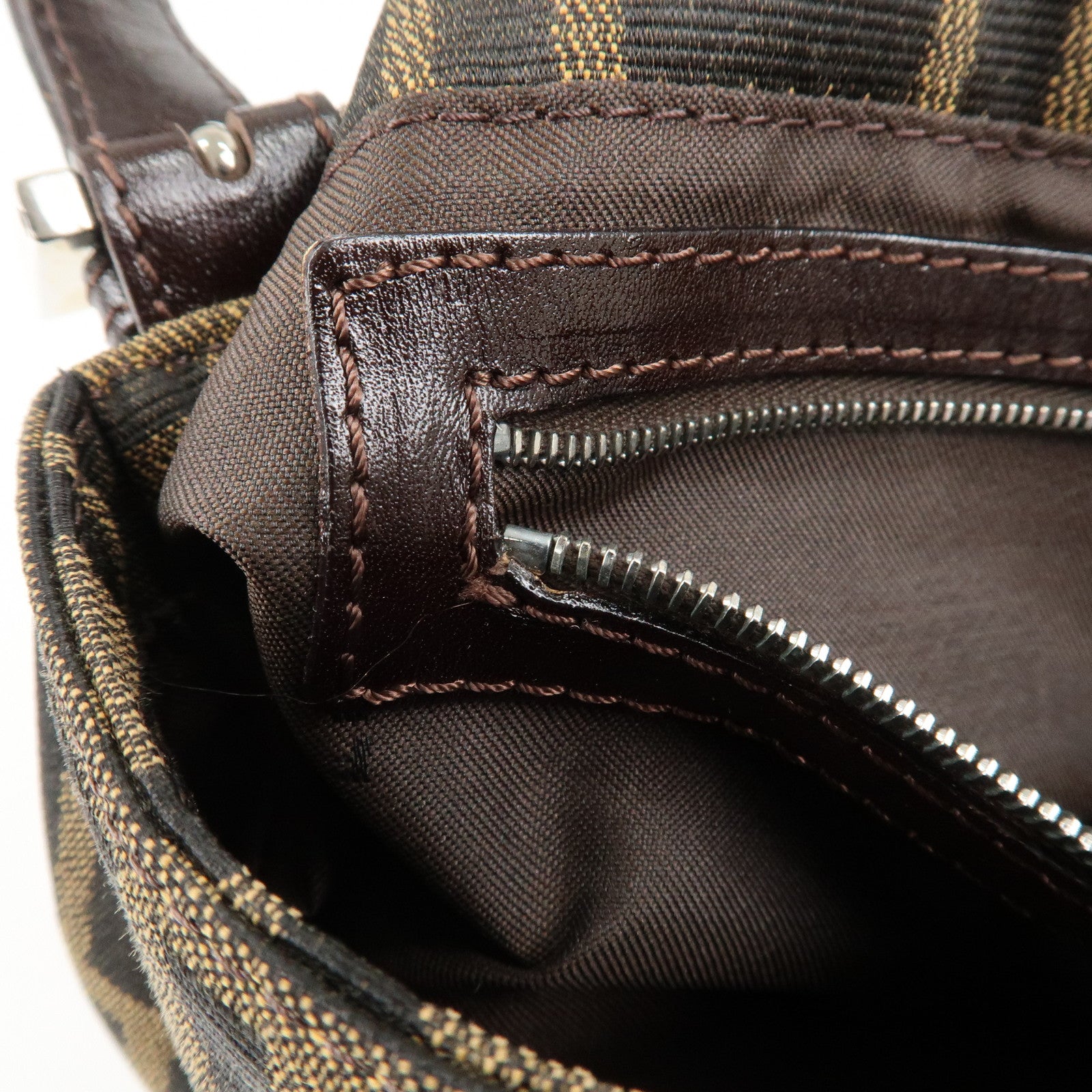 FENDI Zucca Mamma Baguette Canvas Shoulder Bag Brown Black 26424 Used