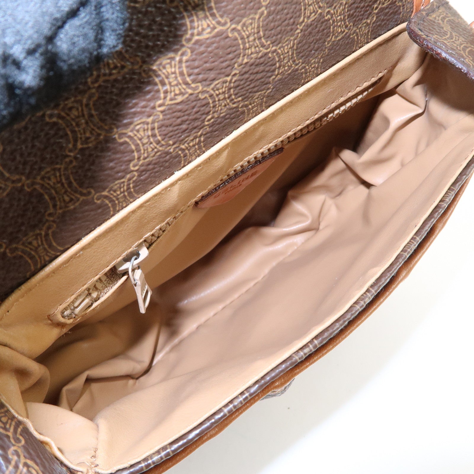 CELINE Macadam PVC Leather Shoulder Bag Brown Used