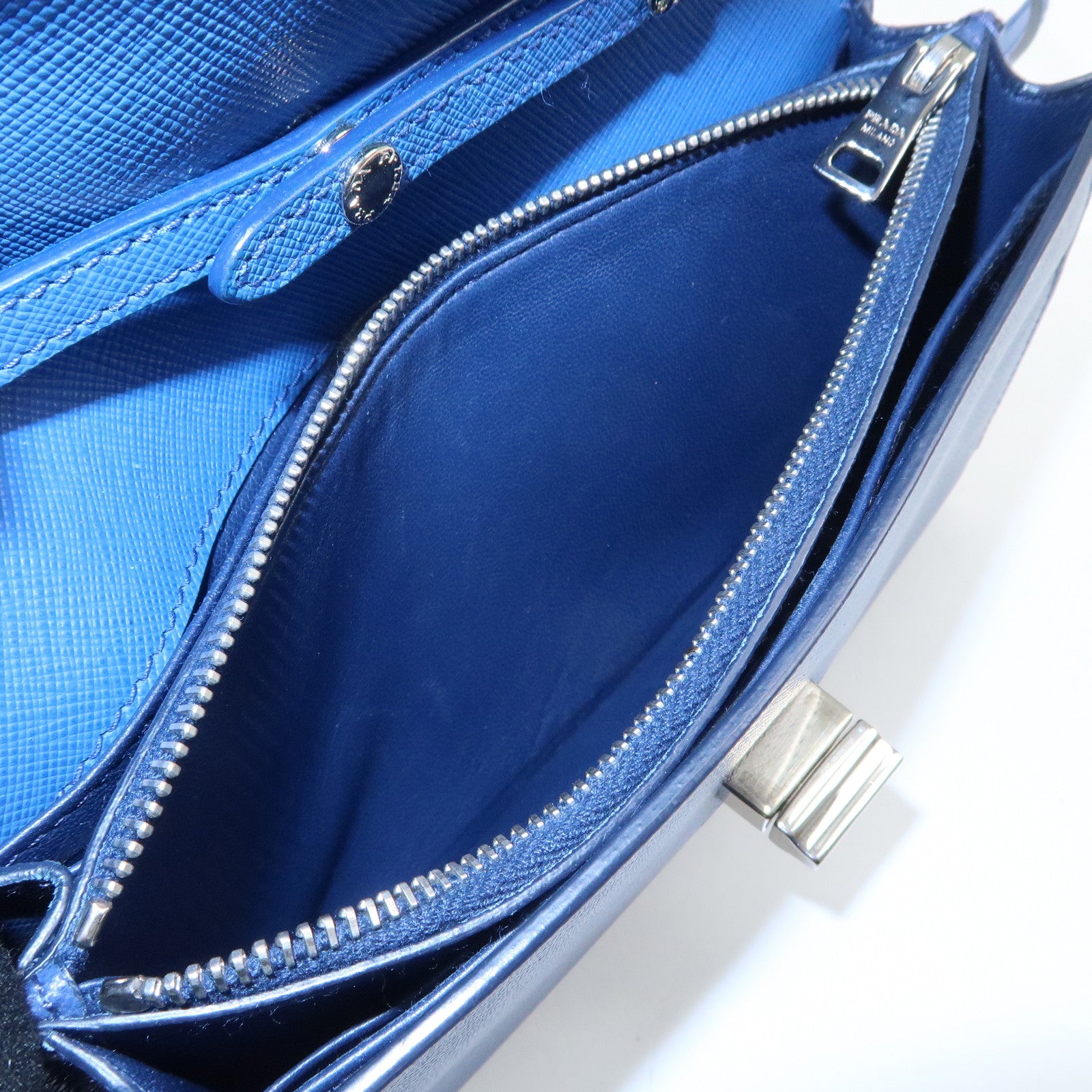 PRADA Leather Shoulder Bag Blue Navy Used