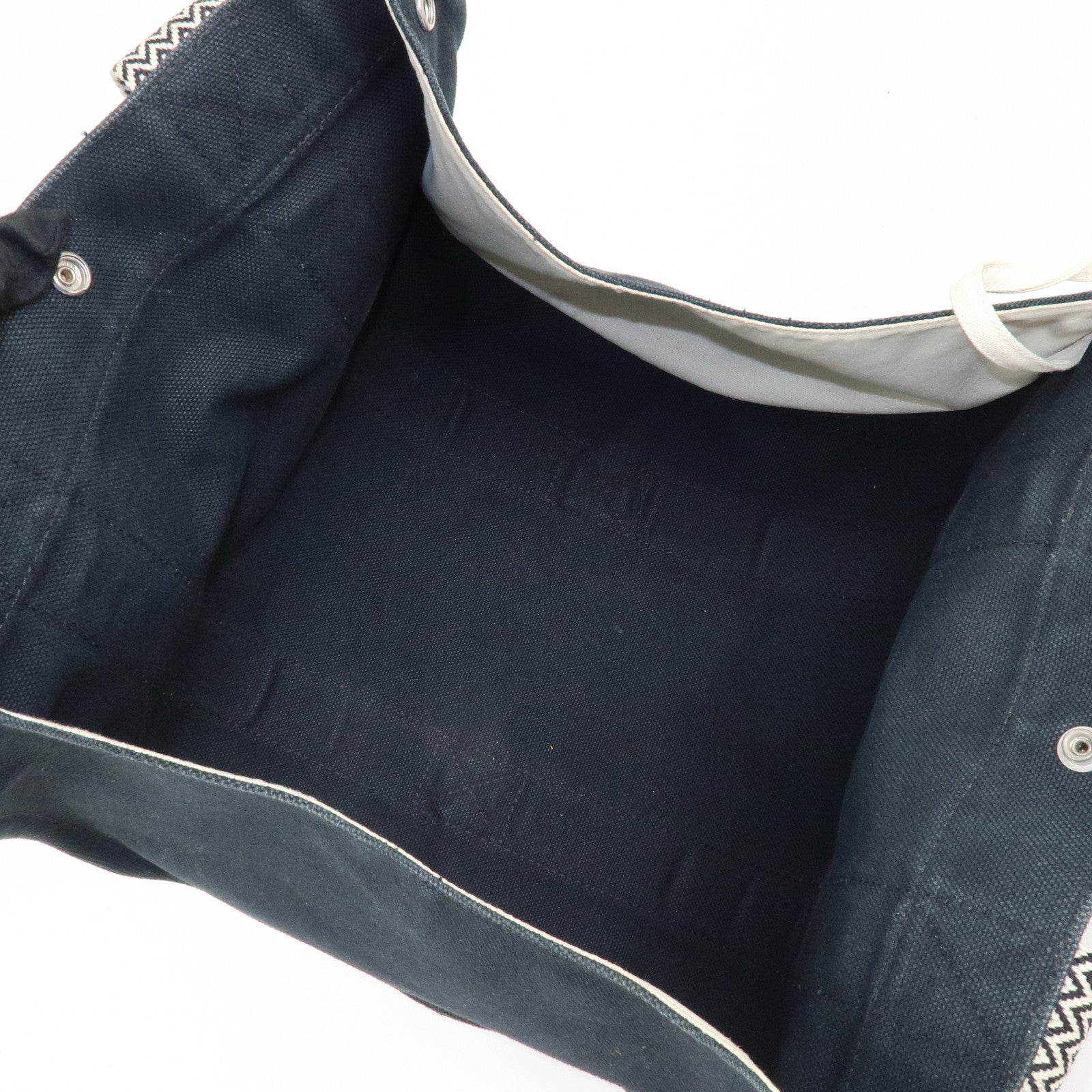 HERMES Canvas Cannes PM Tote Hand Bag Black Used