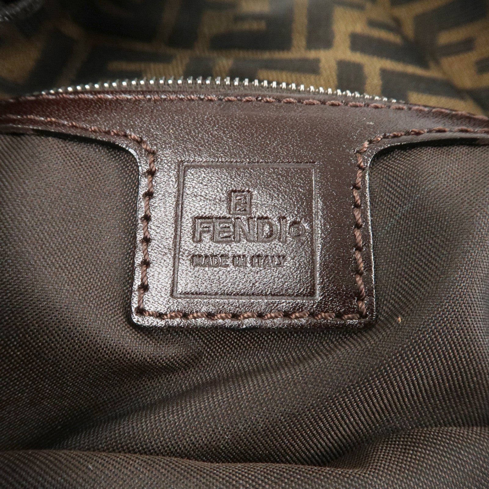 FENDI Mamma Baguette Zucca Canvas Shoulder Bag Brown Black 26424 Used