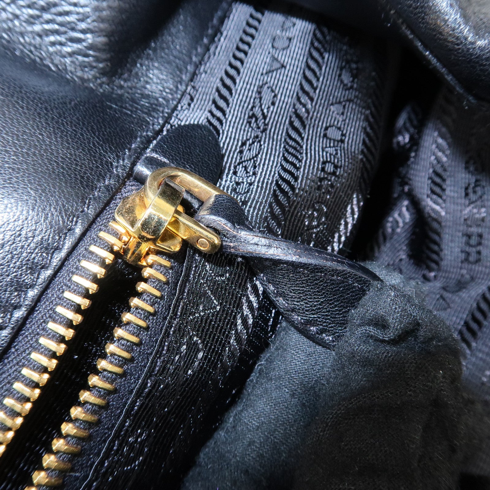 PRADA Nappa Leather Ribbon Tote Bag Hand Bag NERO Black BN1601 Used