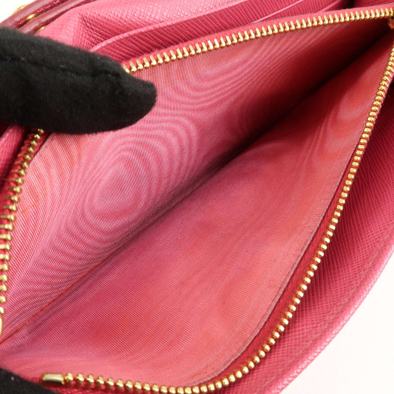 PRADA Saffiano Metal Chain Wallet Shoulder Bag Pink 1DH002 Used