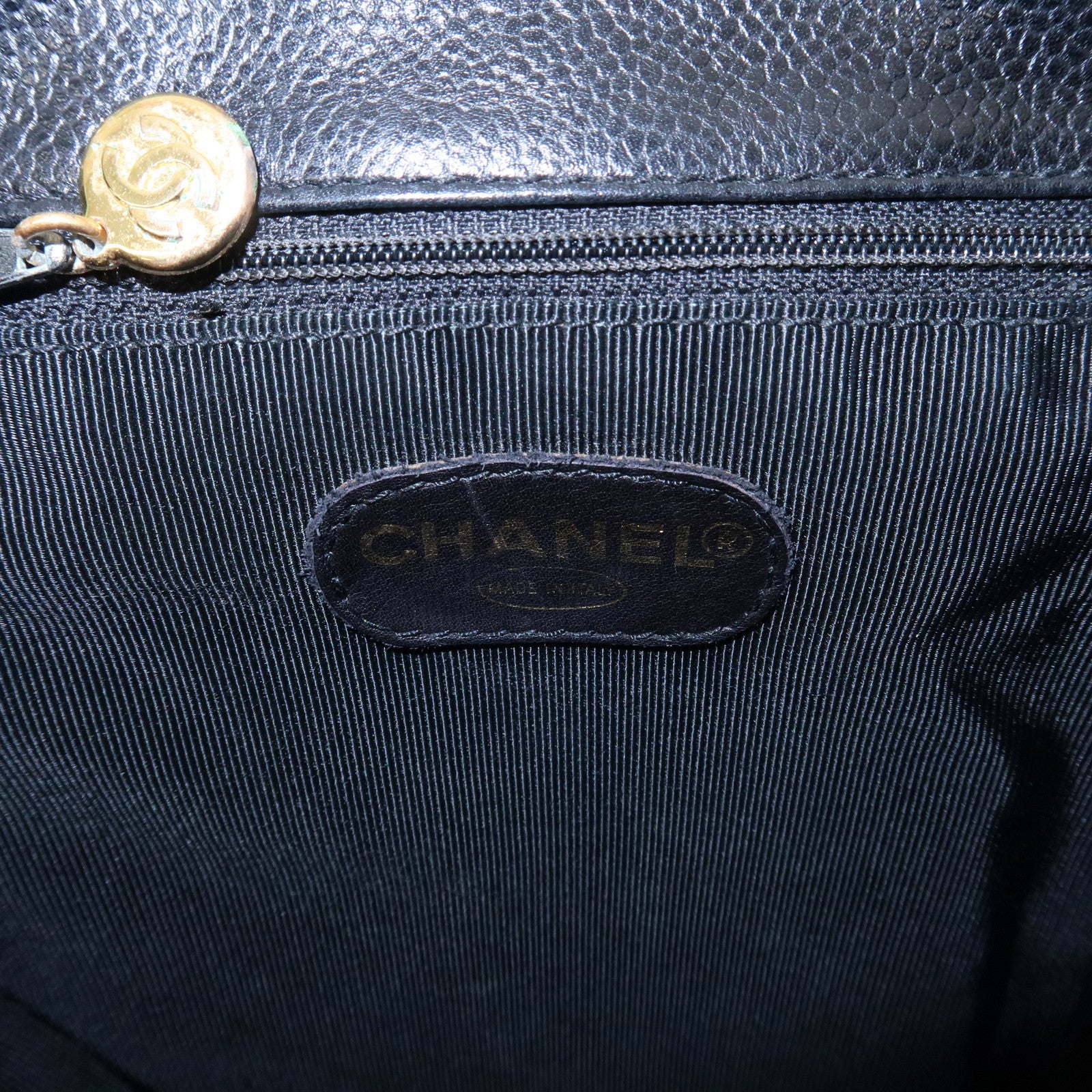 CHANEL Triple COCO Caviar Skin Chain Back Pack Black Gold Used