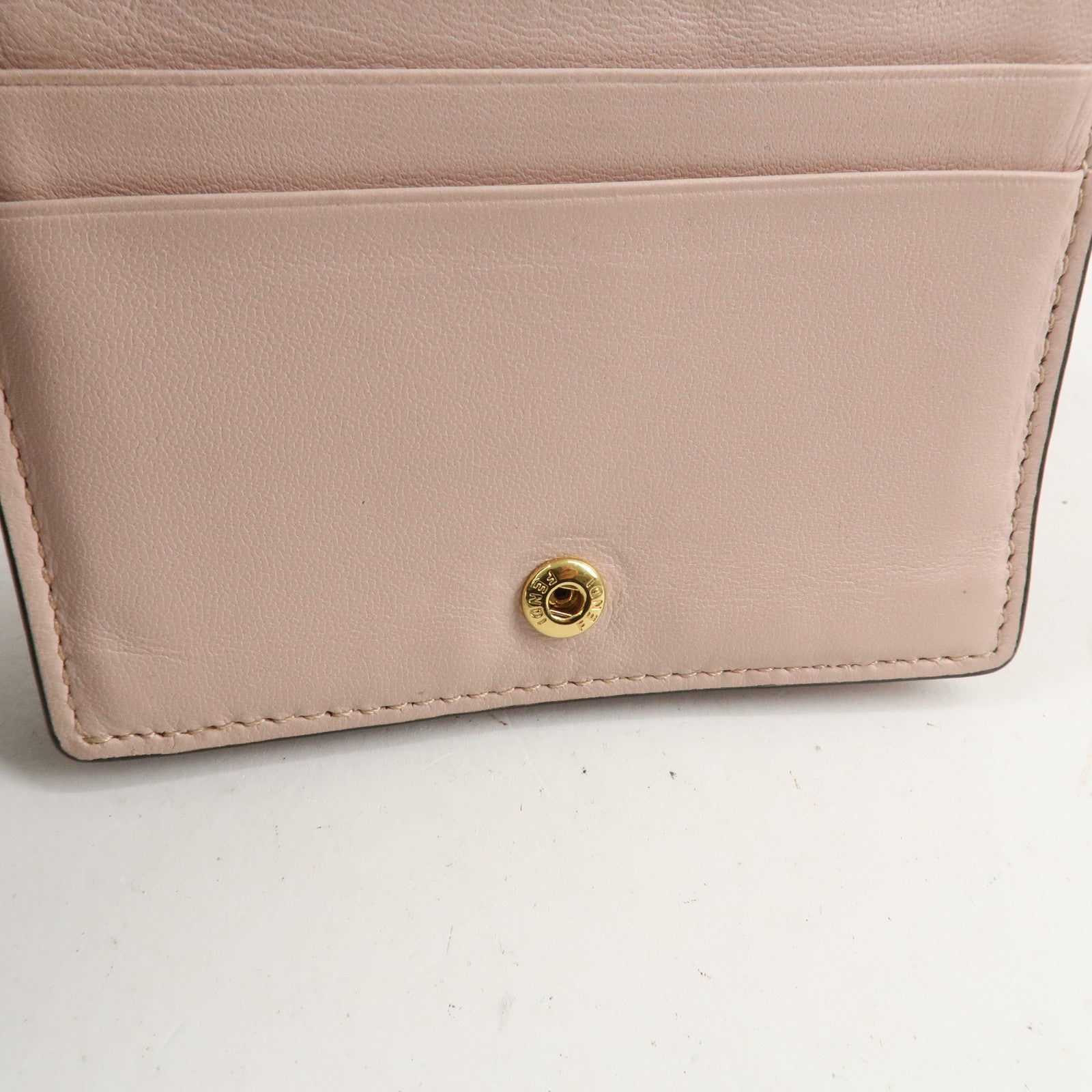 FENDI Bucket Leather Bi-Fold Wallet Gold Metal Fitting Pink Used
