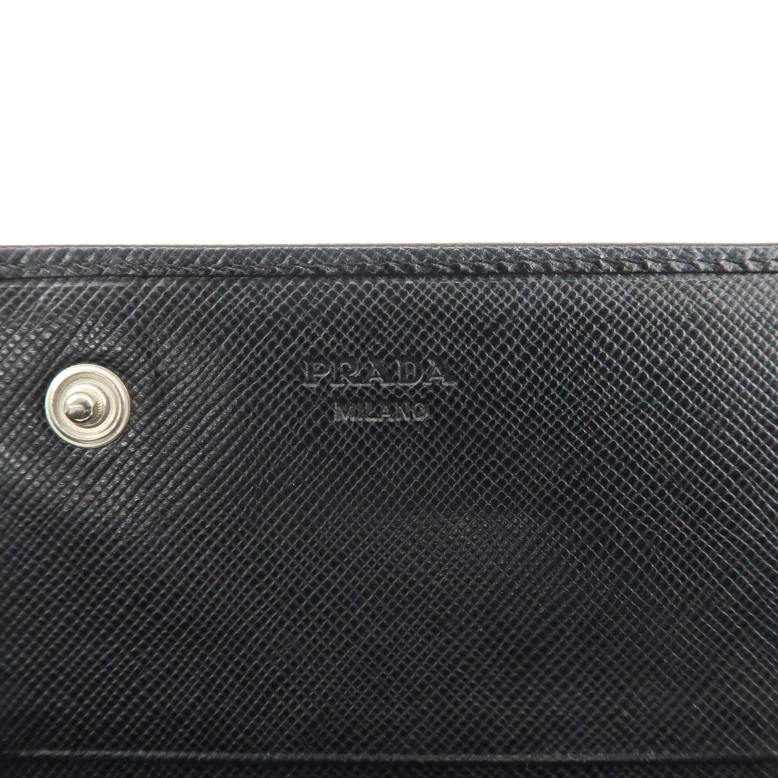 PRADA Leather Bi-fold Long Wallet Black Silver Hardware Used