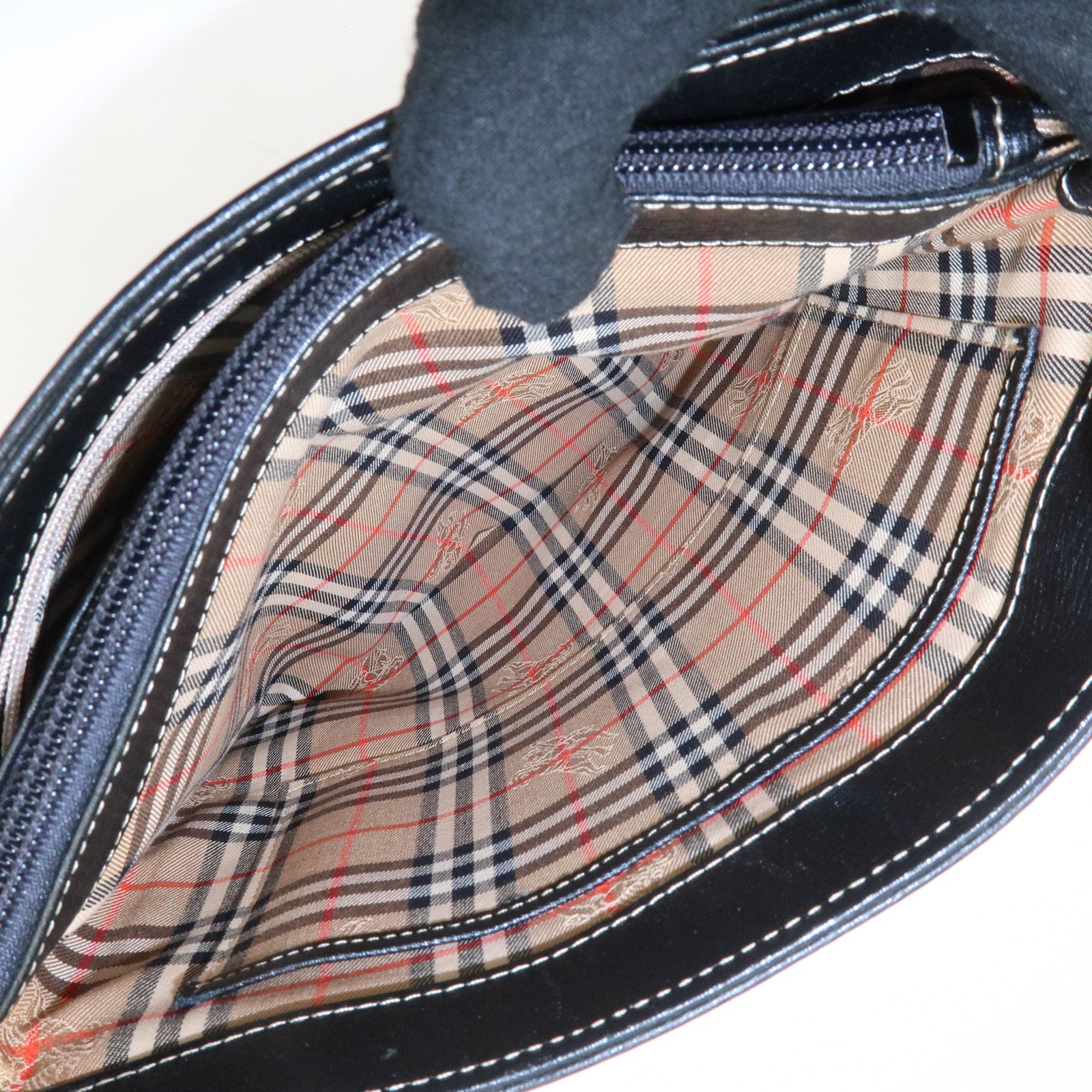 BURBERRY Logo Leather Tote Bag Hand Bag Black Used