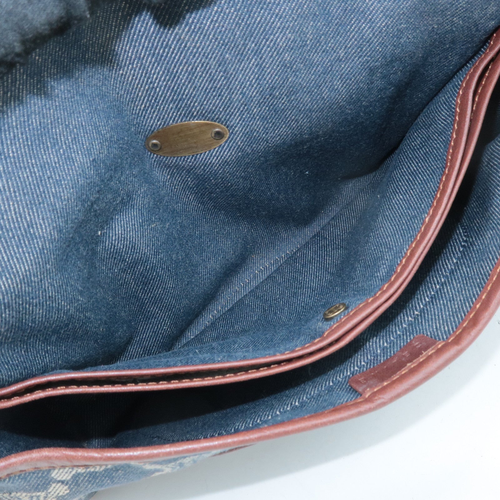 CELINE Macadam Denim Leather Shoulder Bag Blue Brown Used