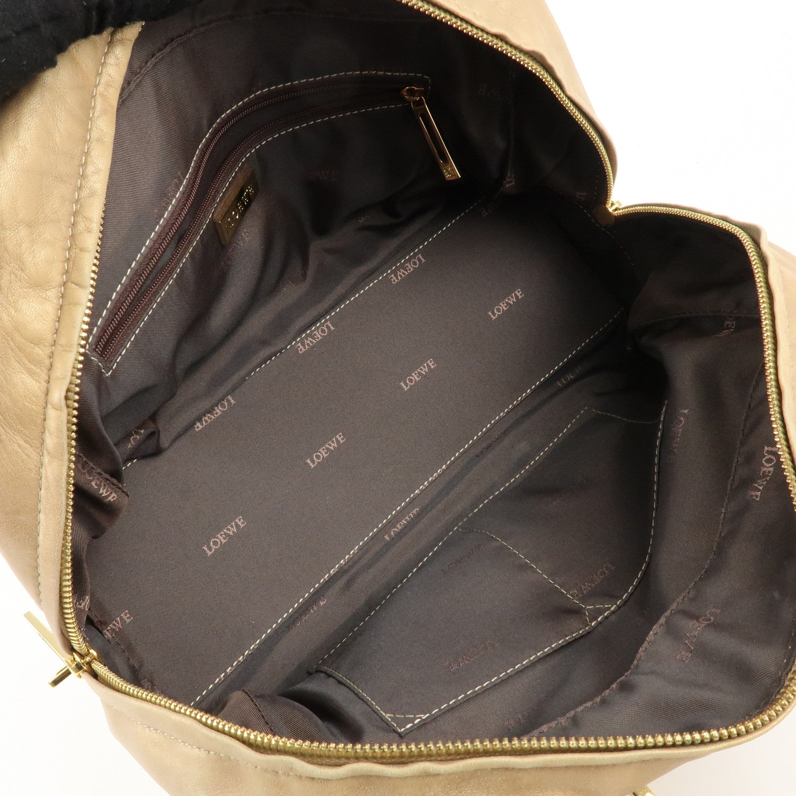 LOEWE Anagram Leather Amazona 28 Hand Bag Boston Bag Gold Used