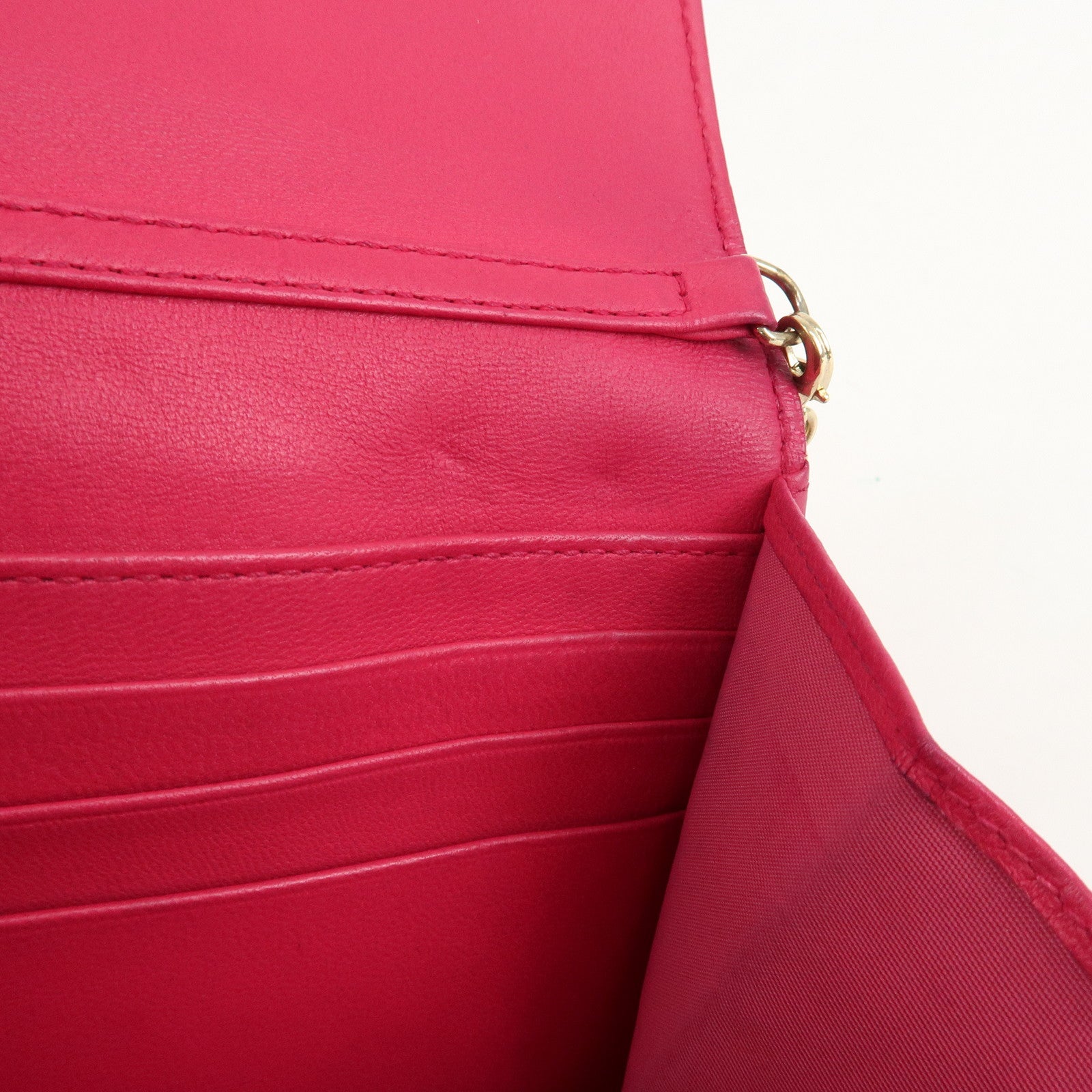 Christian Dior Cannage Leather Chain Long Wallet Pink Used
