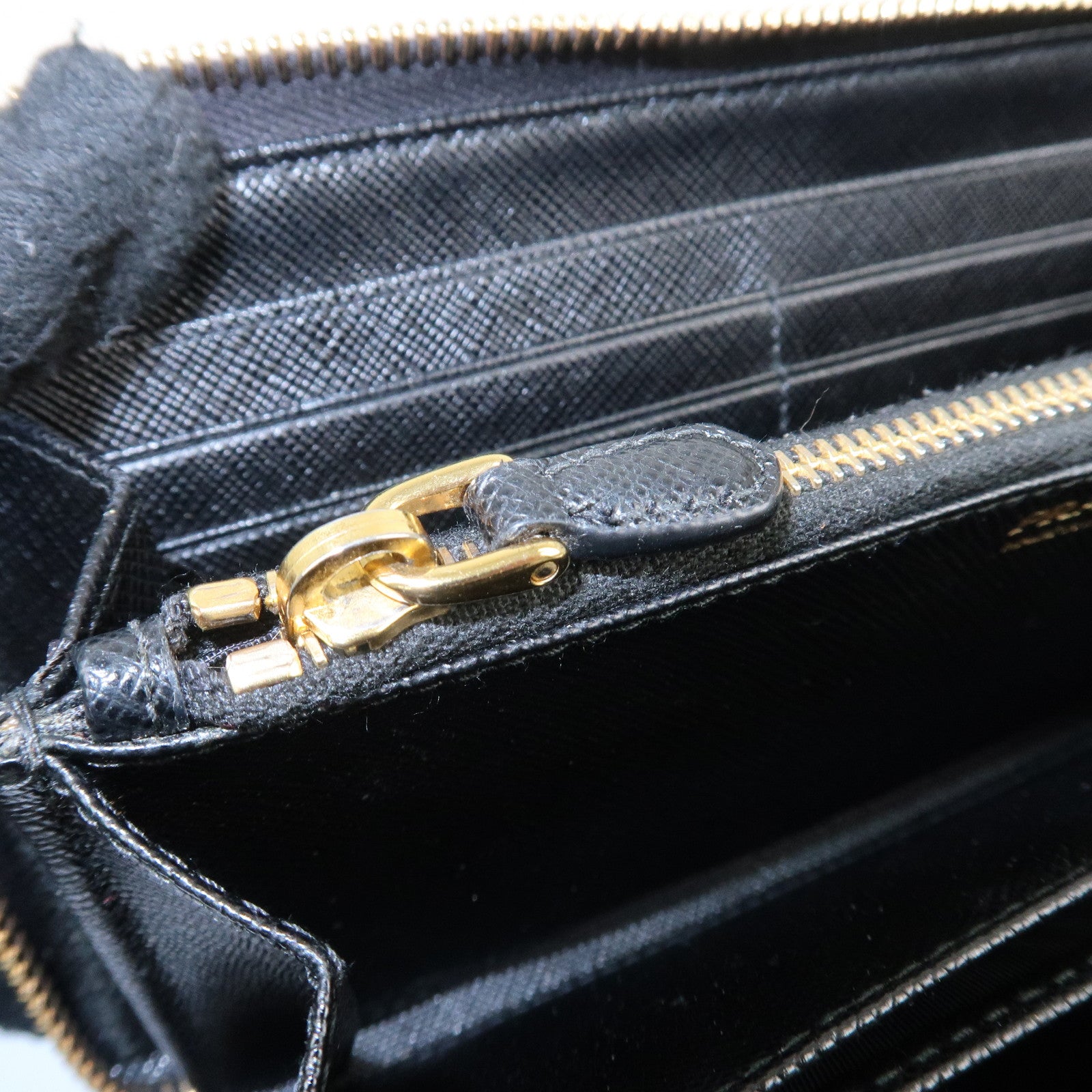 PRADA Saffiano Leather Round Zipper Long Wallet Black 1M0506 Used
