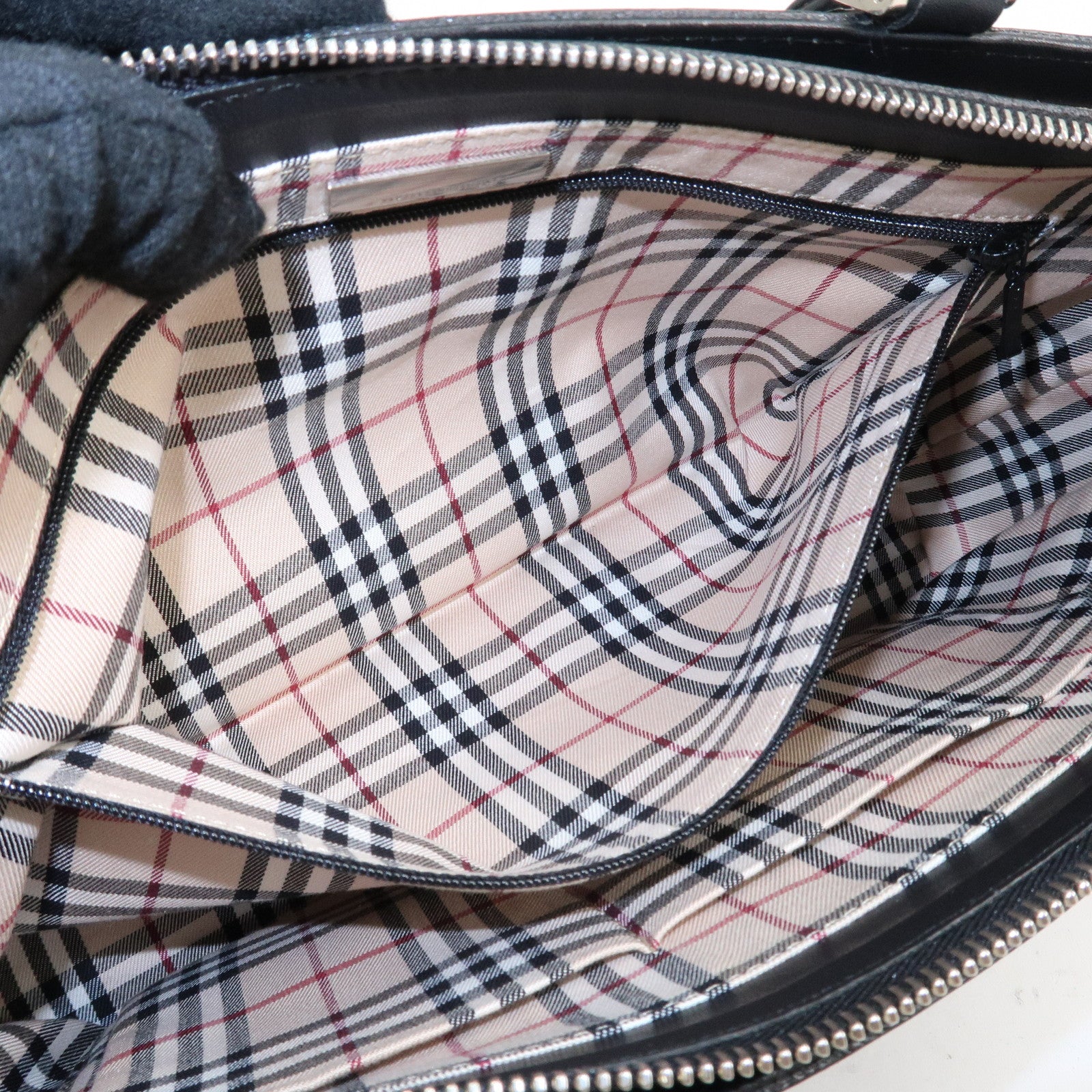 BURBERRY Leather Tote Bag Hand Bag Black Silver Hardware Used