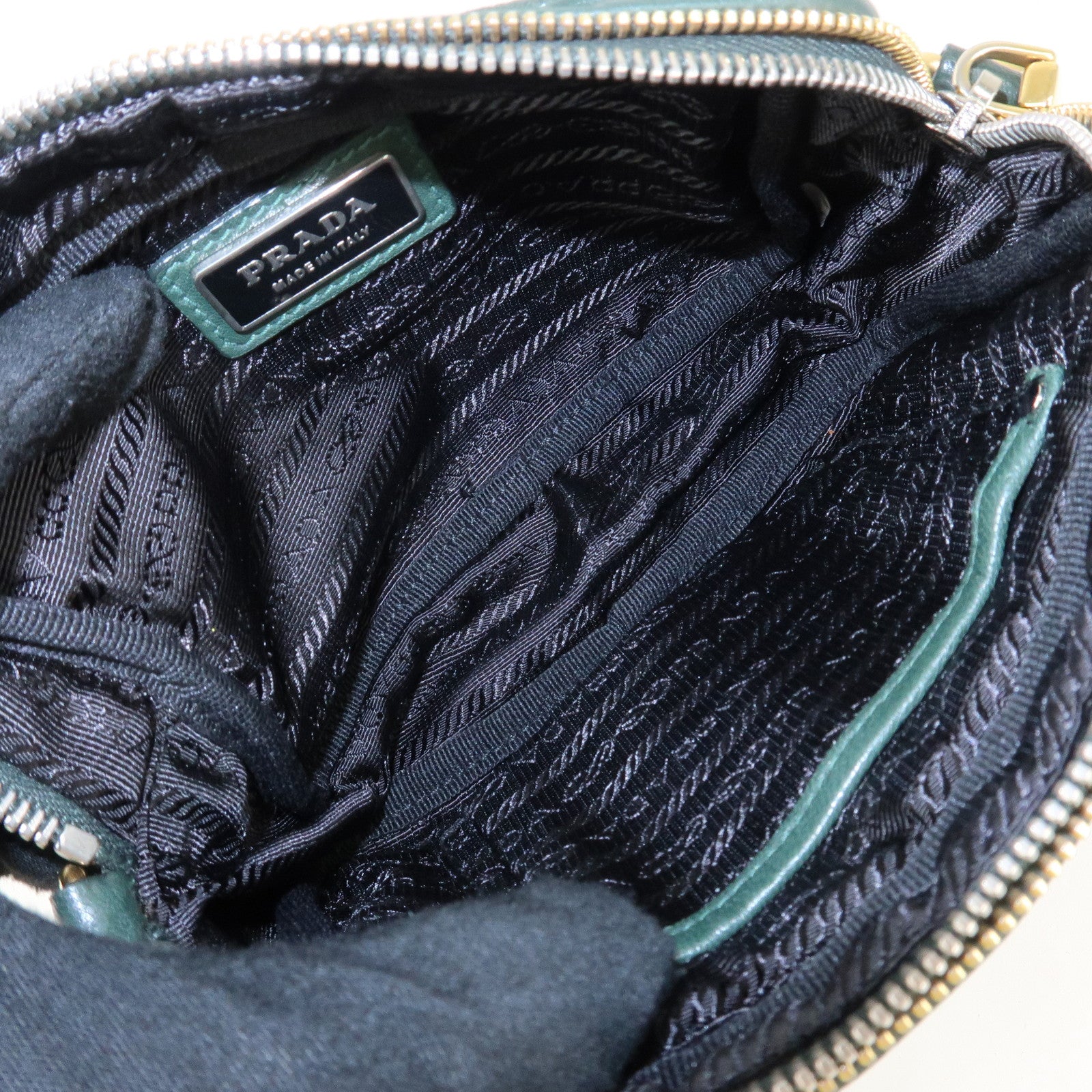 PRADA Logo Leather Ribbon Shoulder Bag Green BP0166 Used