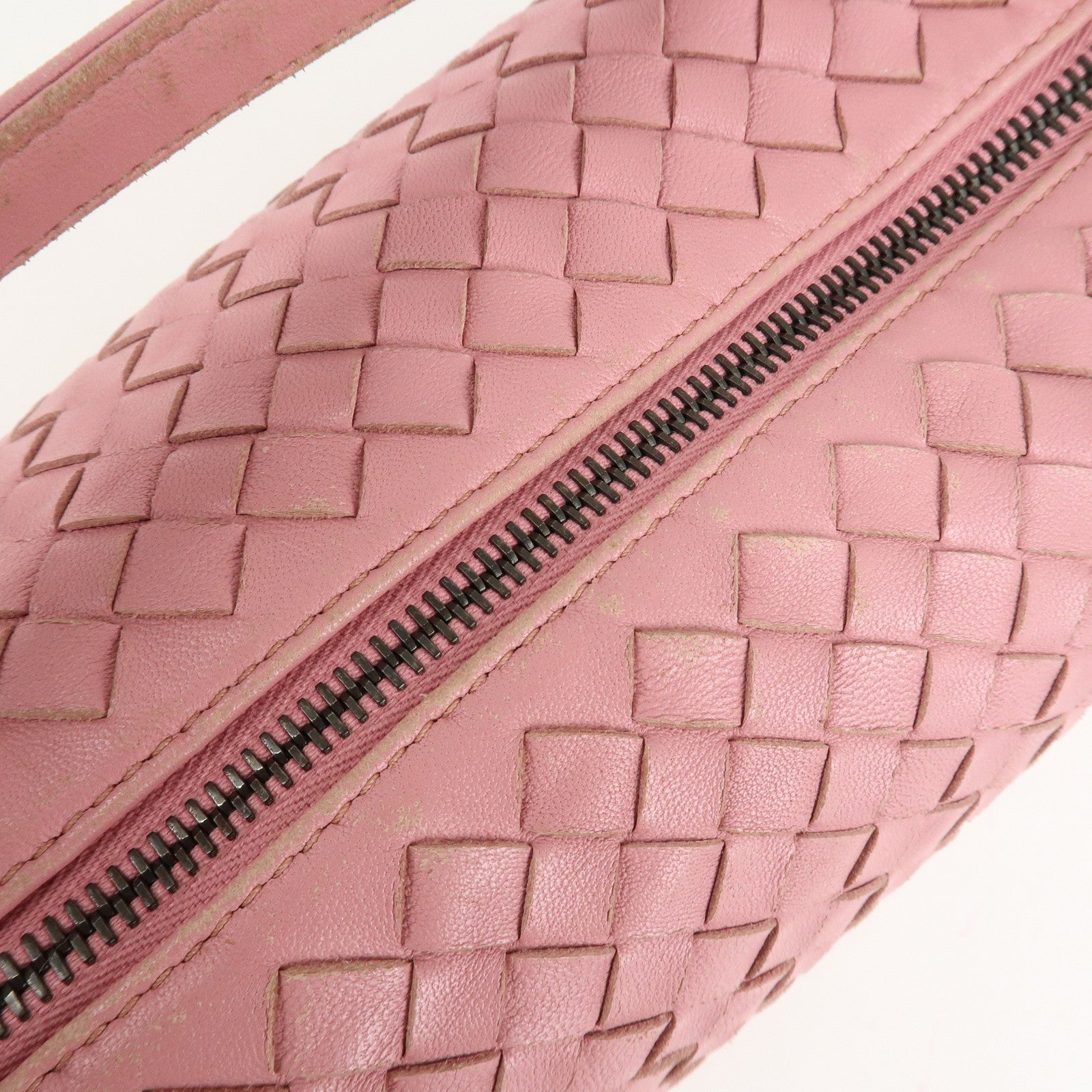 BOTTEGA VENETA Intrecciato Leather Shoulder Bag Pink Used