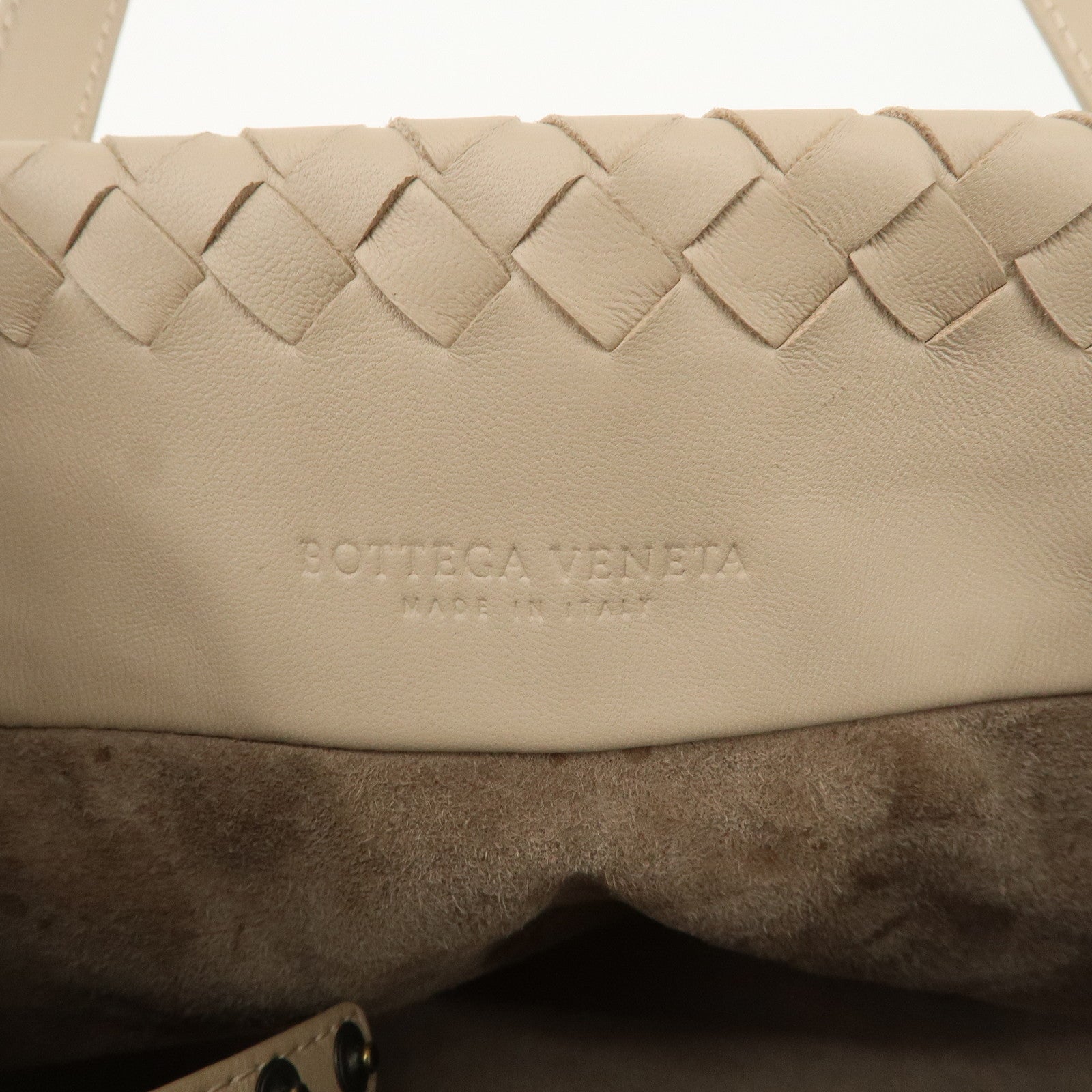 BOTTEGA VENETA Intrecciato Leather Embroidery Tote Bag Beige Used
