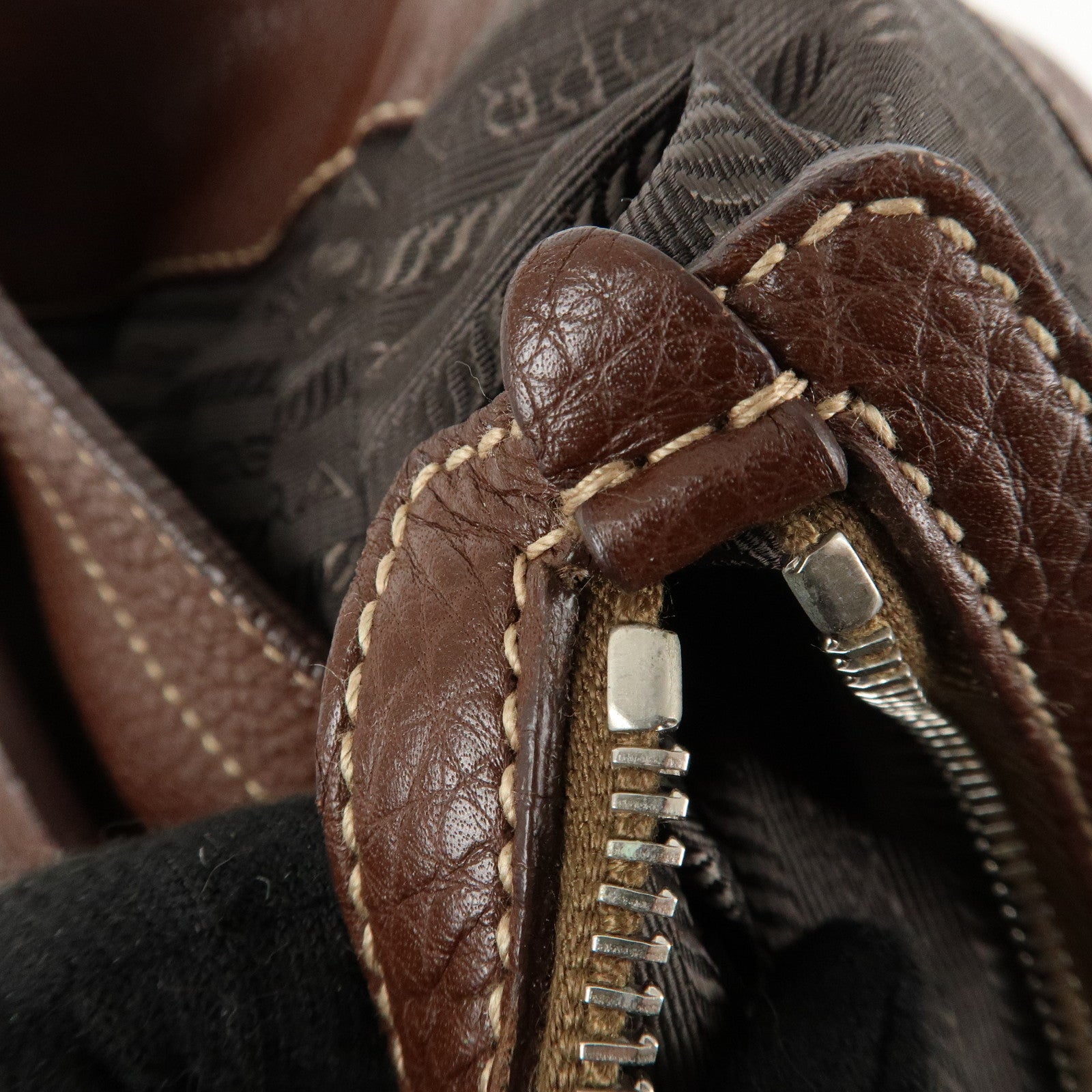 PRADA Leather Shoulder Bag Brown BR3408 Used