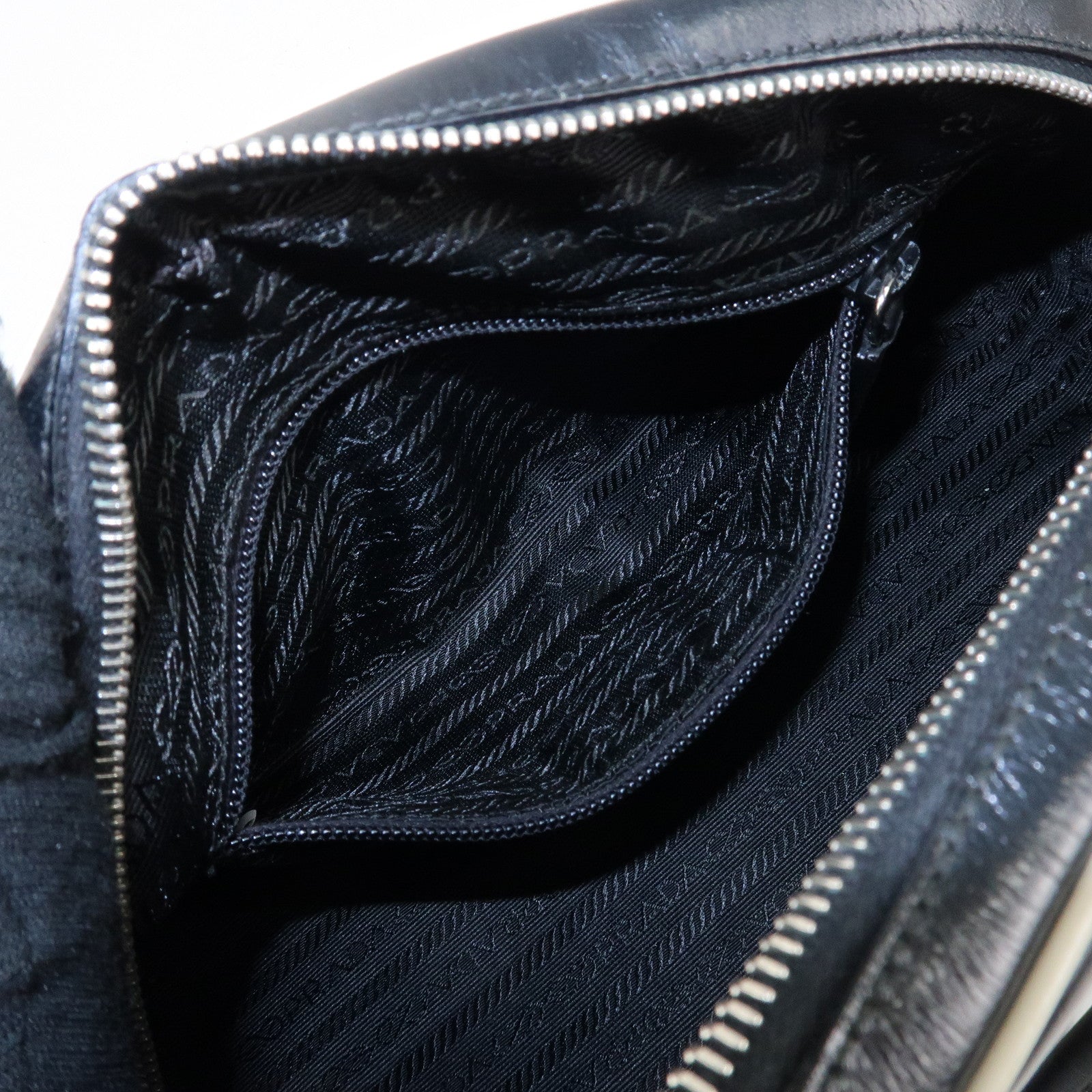 PRADA Leather Mini Boston Bag Shoulder Bag Black Silver HDW Used