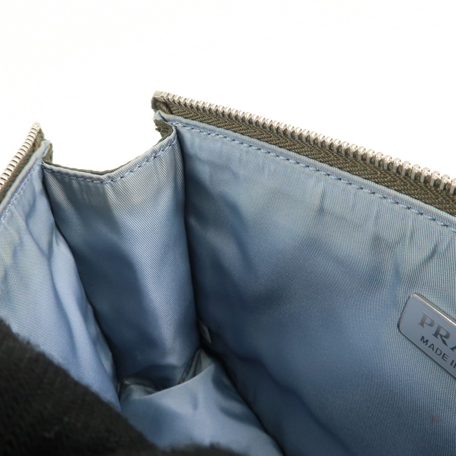 PRADA Tessuto Travel Pouch Studs Military Silver HDW Used