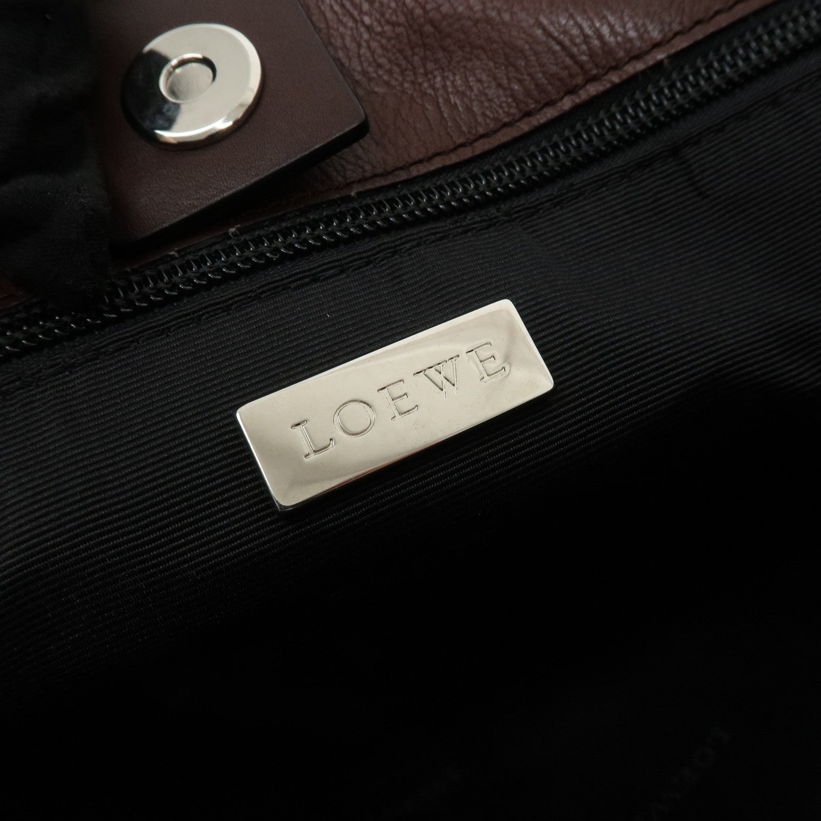 LOEWE Anagram Amazone 28 Leather Tote Bag Hand Bag Dark Brown Used