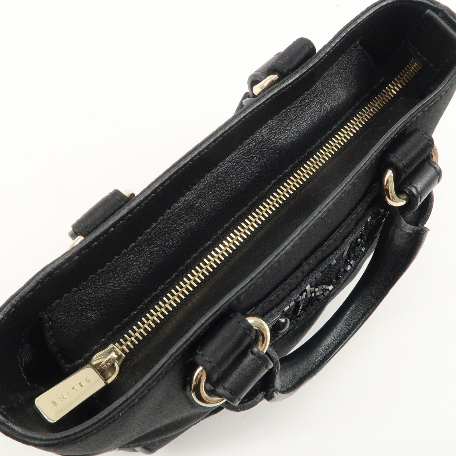 CELINE Macadam Satin Leather Mini Boogie Bag Beads Macadam Stamp Used