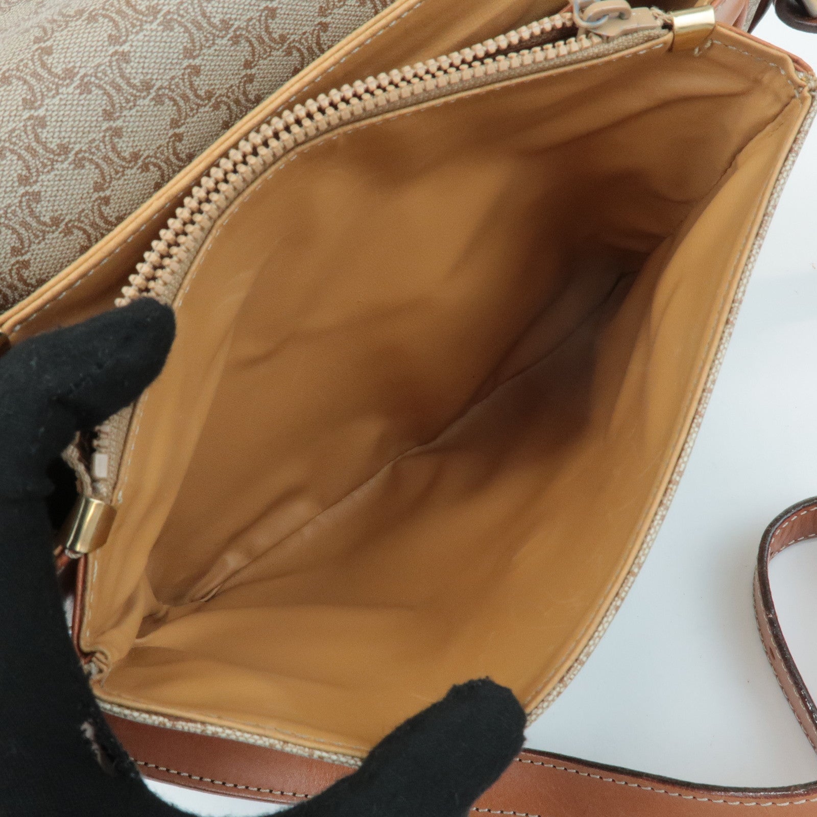 CELINE Macadam PVC Leather Shoulder Bag Beige Brown Used