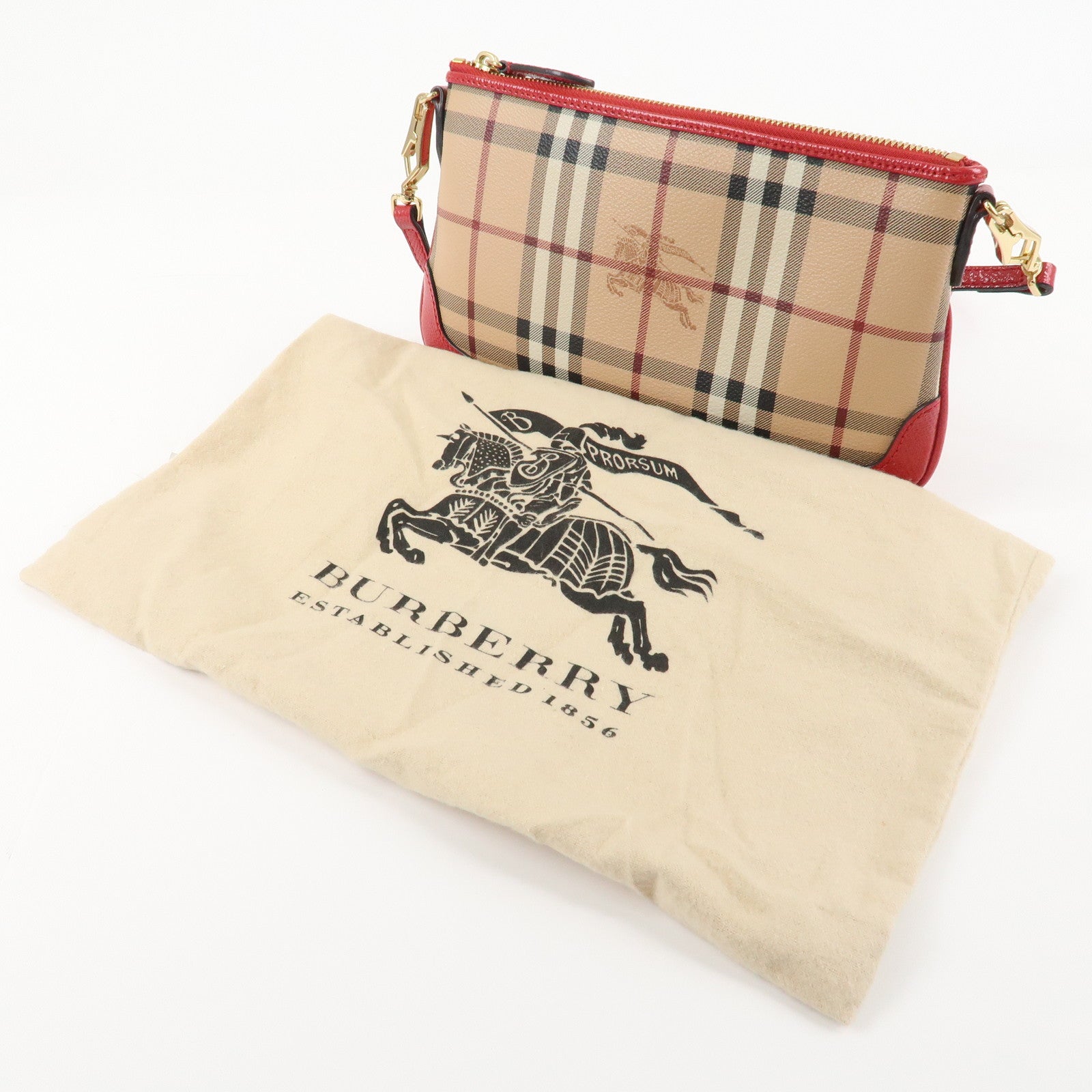 BURBERRY PVC Leather Nova Plaid Shoulder Bag Beige Red Used