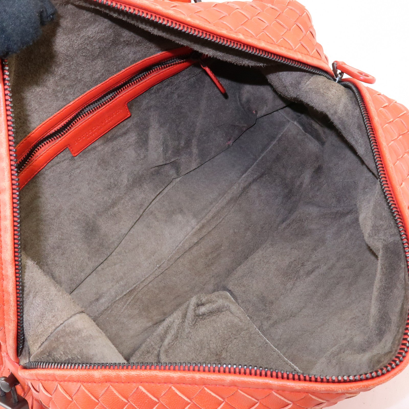 BOTTEGA VENETA Intrecciato Leather Boston Montaigne Bag Orange Used