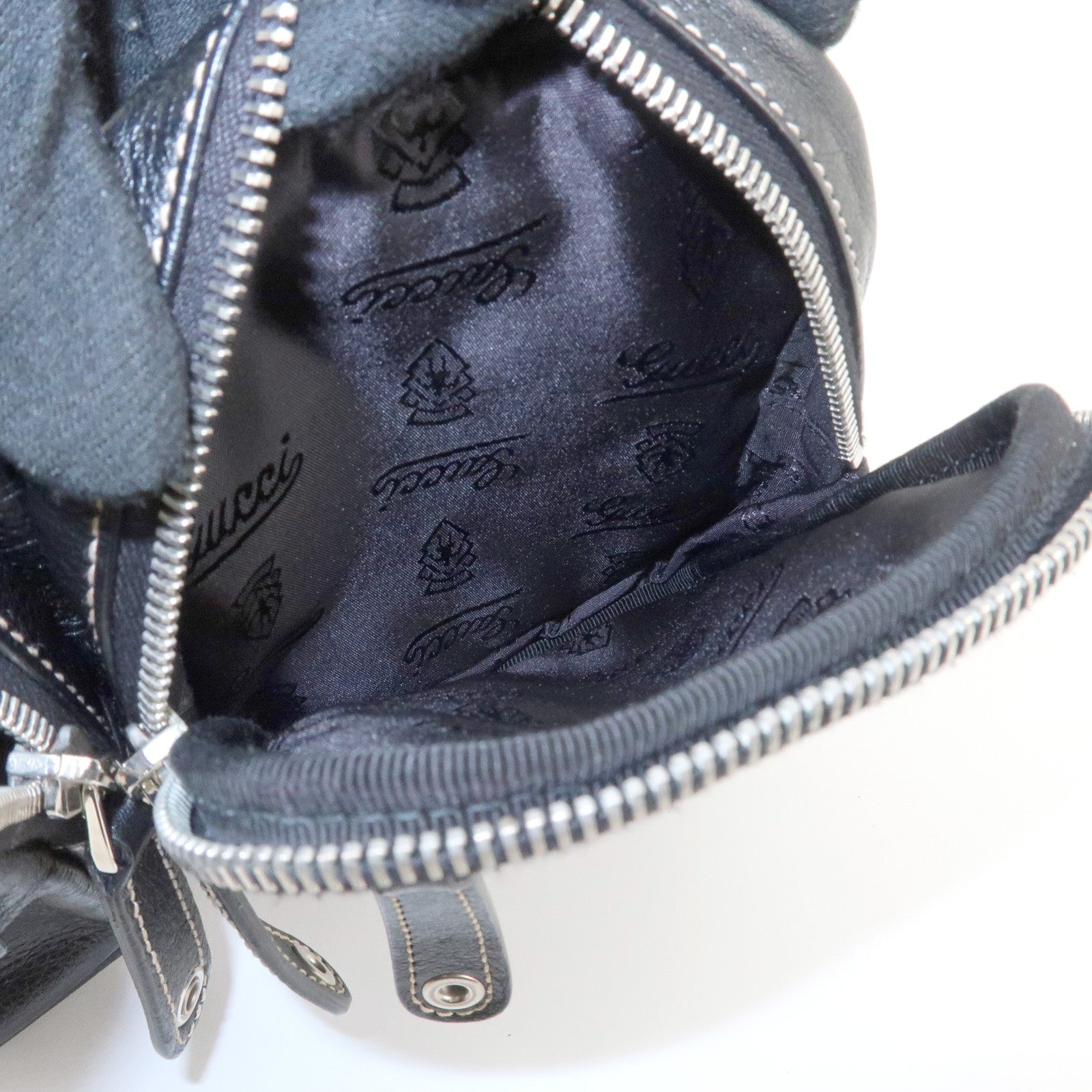 GUCCI Leather Nylon Waist Bag Cross Body Bag Black 201846 Used