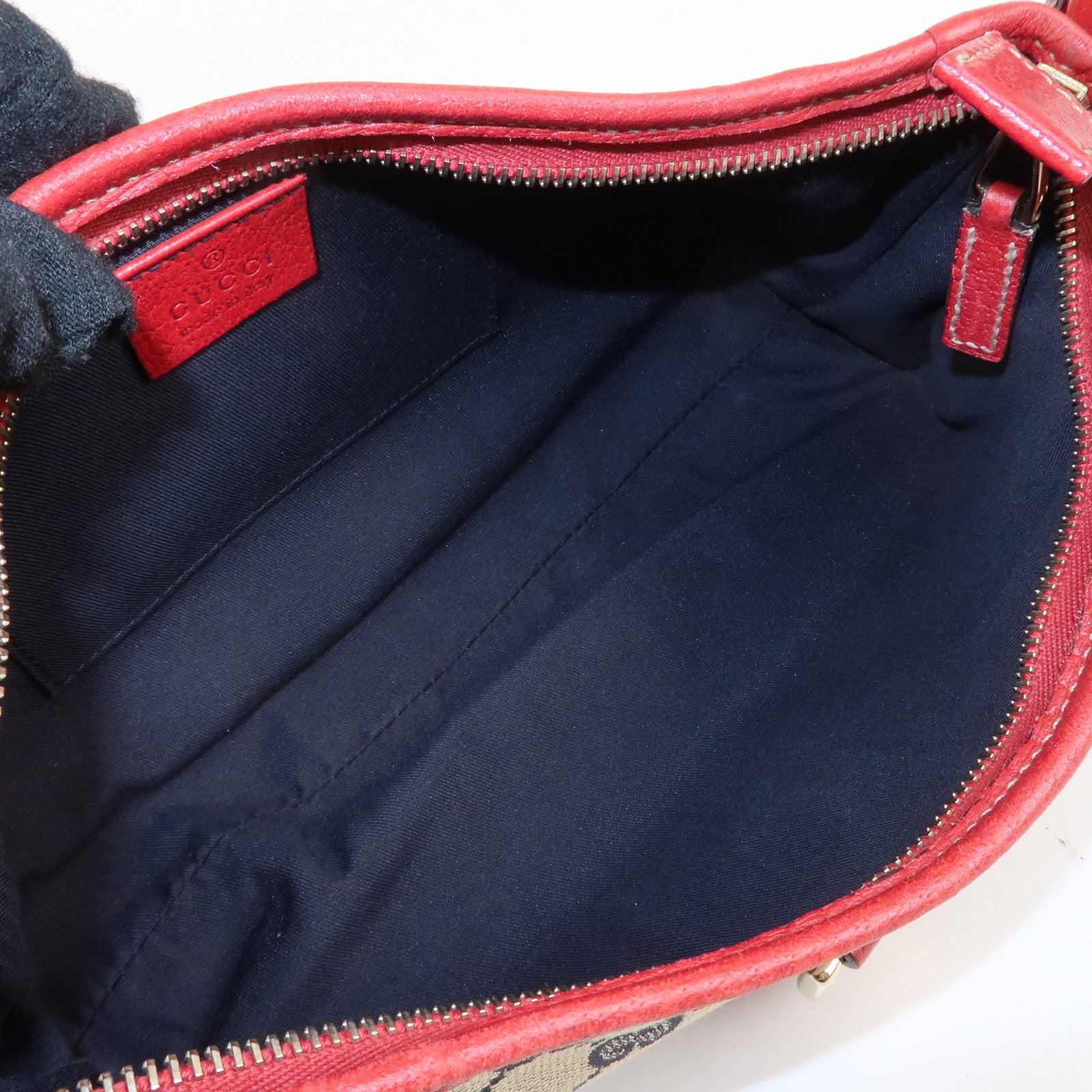 GUCCI Abbey GG Canvas Leather Shoulder Bag Beige Navy Red 130939 Used