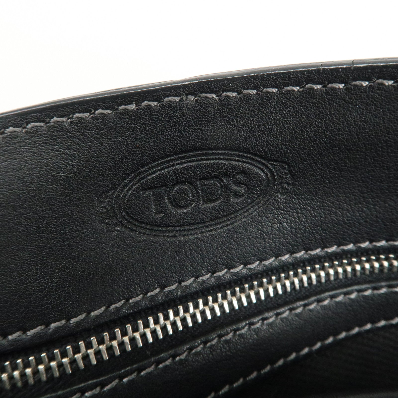 TOD'S Leather Tote Bag Shoulder Bag Hand Bag Black Used